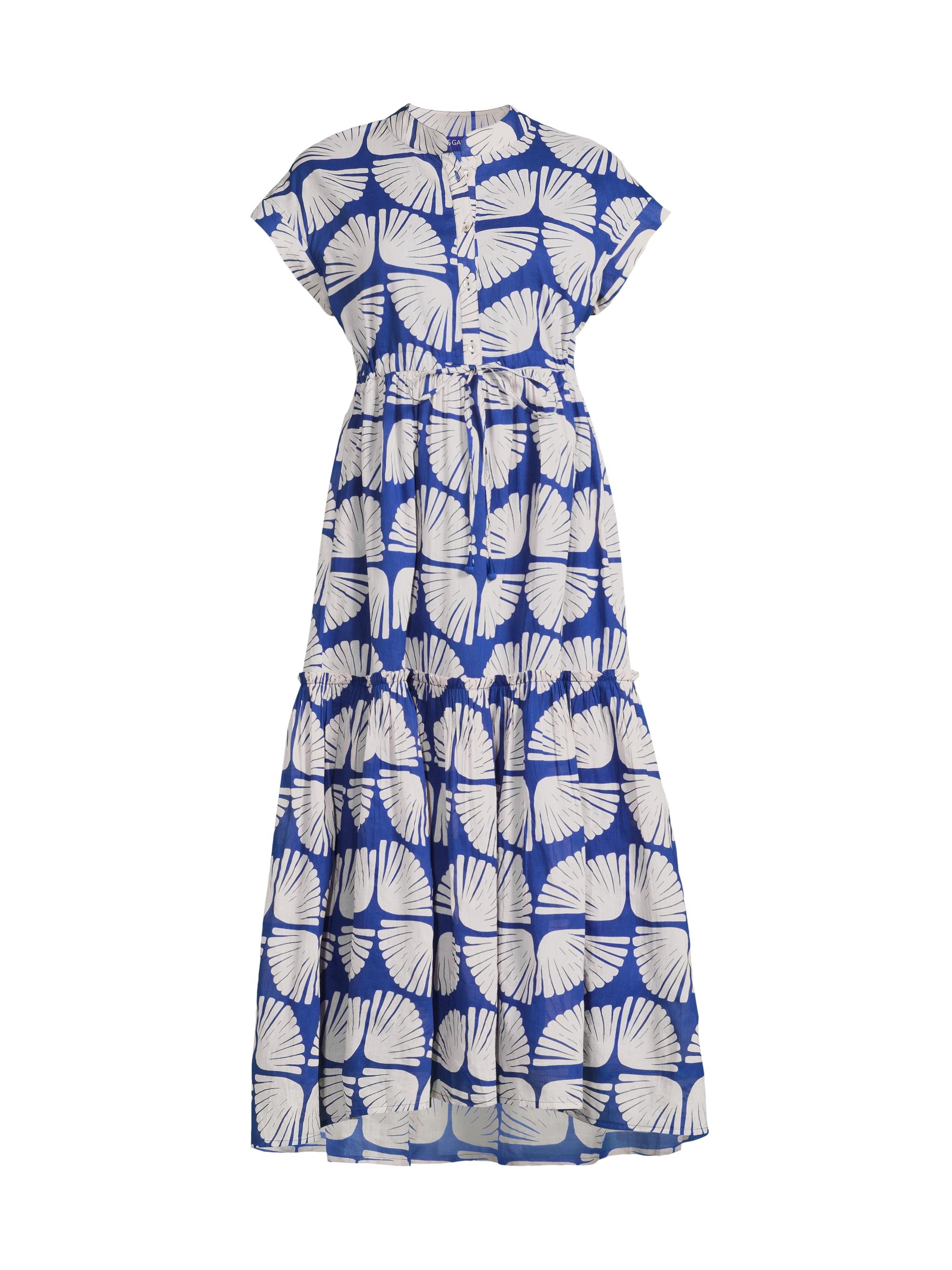 Ro's Garden Women's Mumi Geometric-Print Cotton Midi-Dress - Kyle Blue
