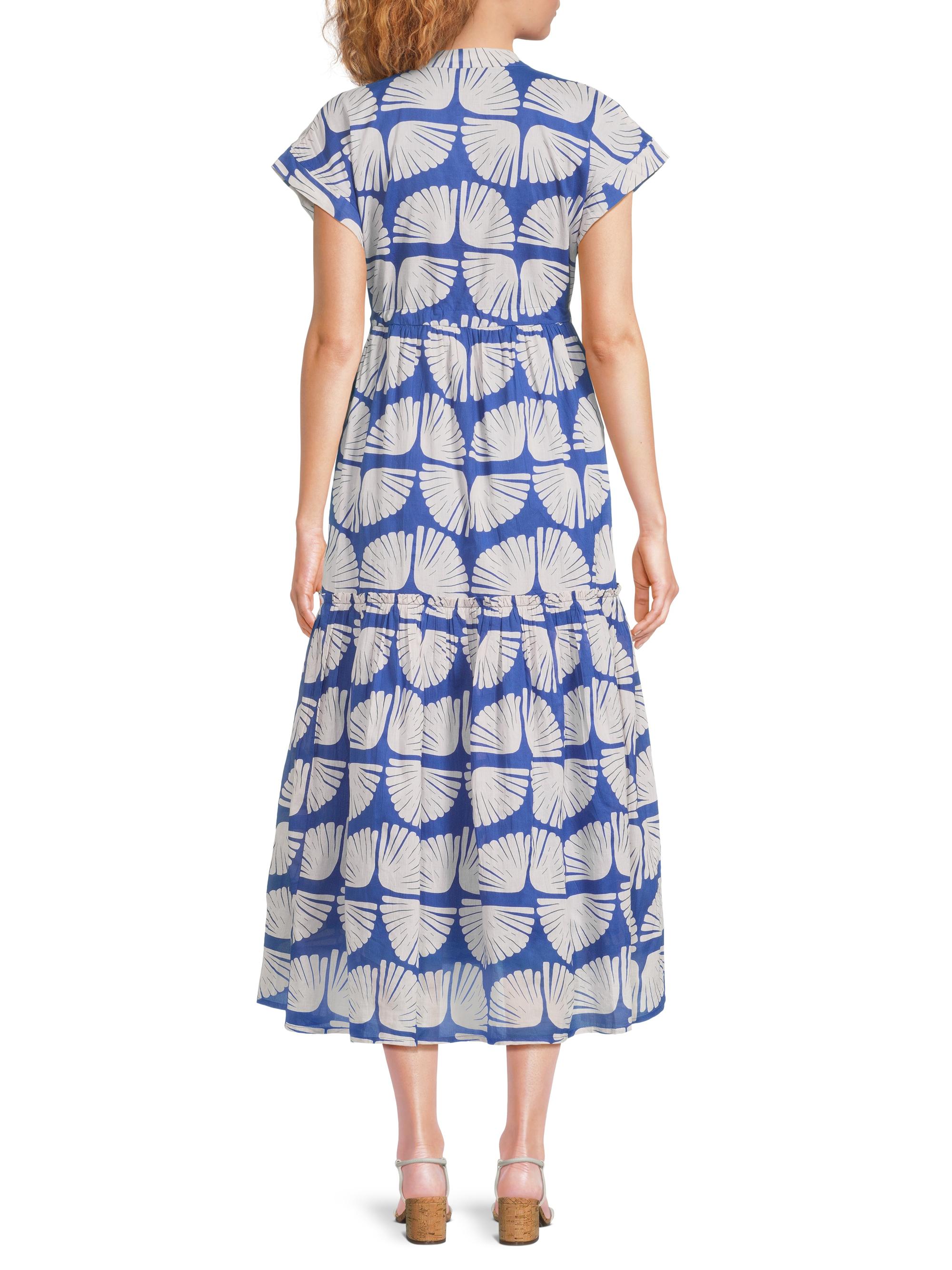 ro's garden mumi midi dress Ro's Garden Mumi Kyle Print Mandarin Collar Short Sleeve Button Front Midi Dress, Womens, S, Kyle Purple