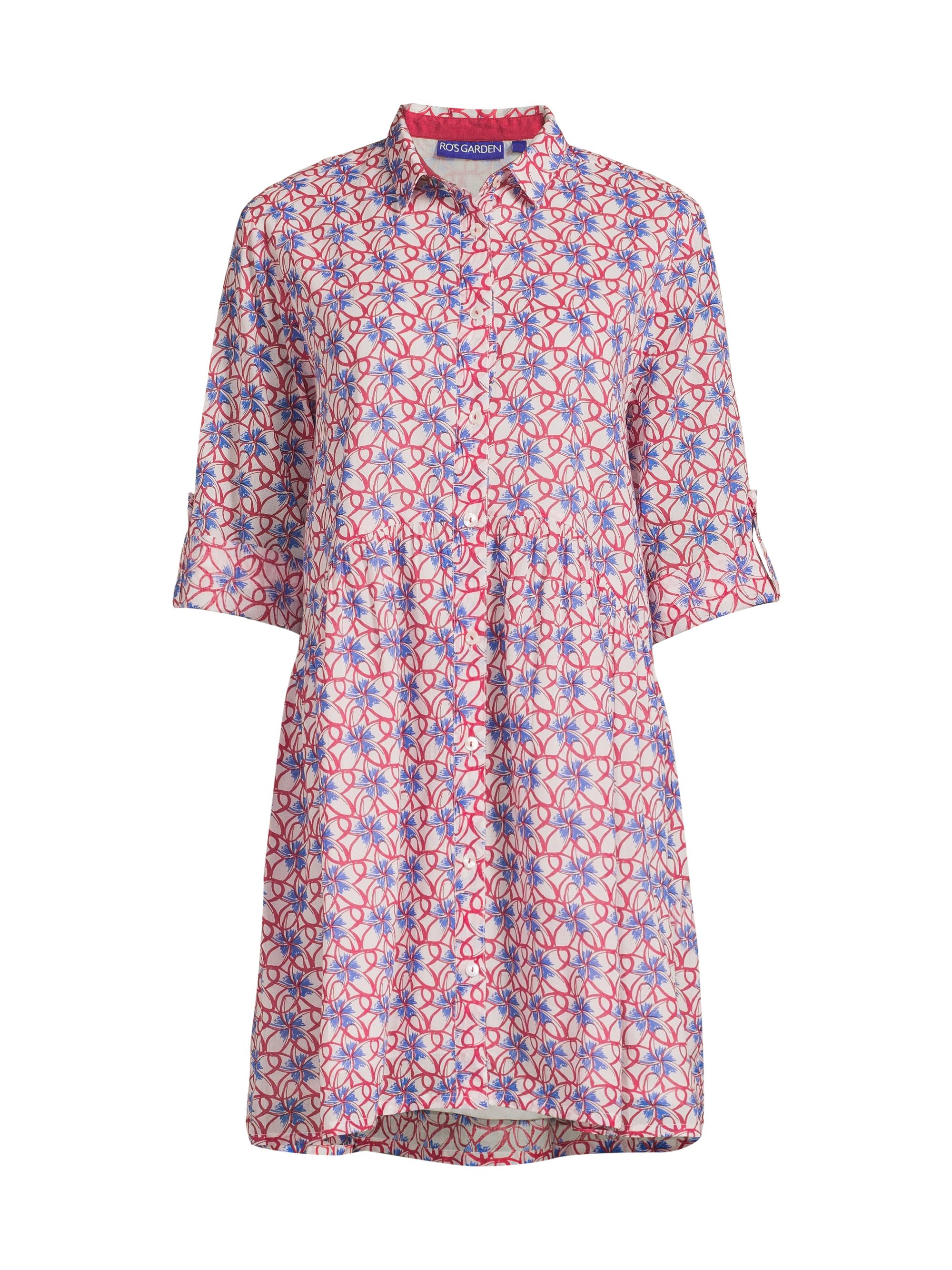 Ro's Garden Women's Deauville Geometric-Print Cotton Mini-Shirtdress - Nissa Burgundy