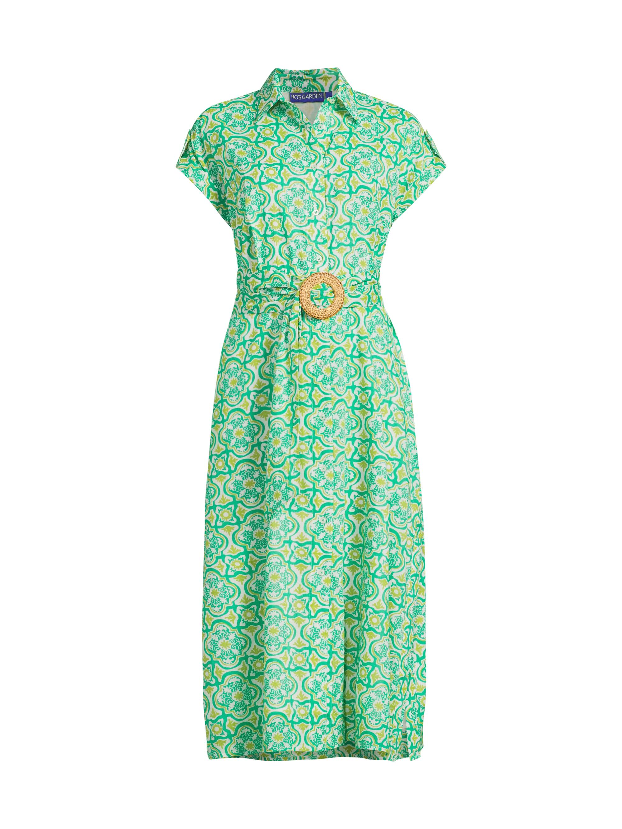 Ro's Garden Women's Catherine Belted Geometric-Print Cotton Midi-Shirtdress - Nadia Green