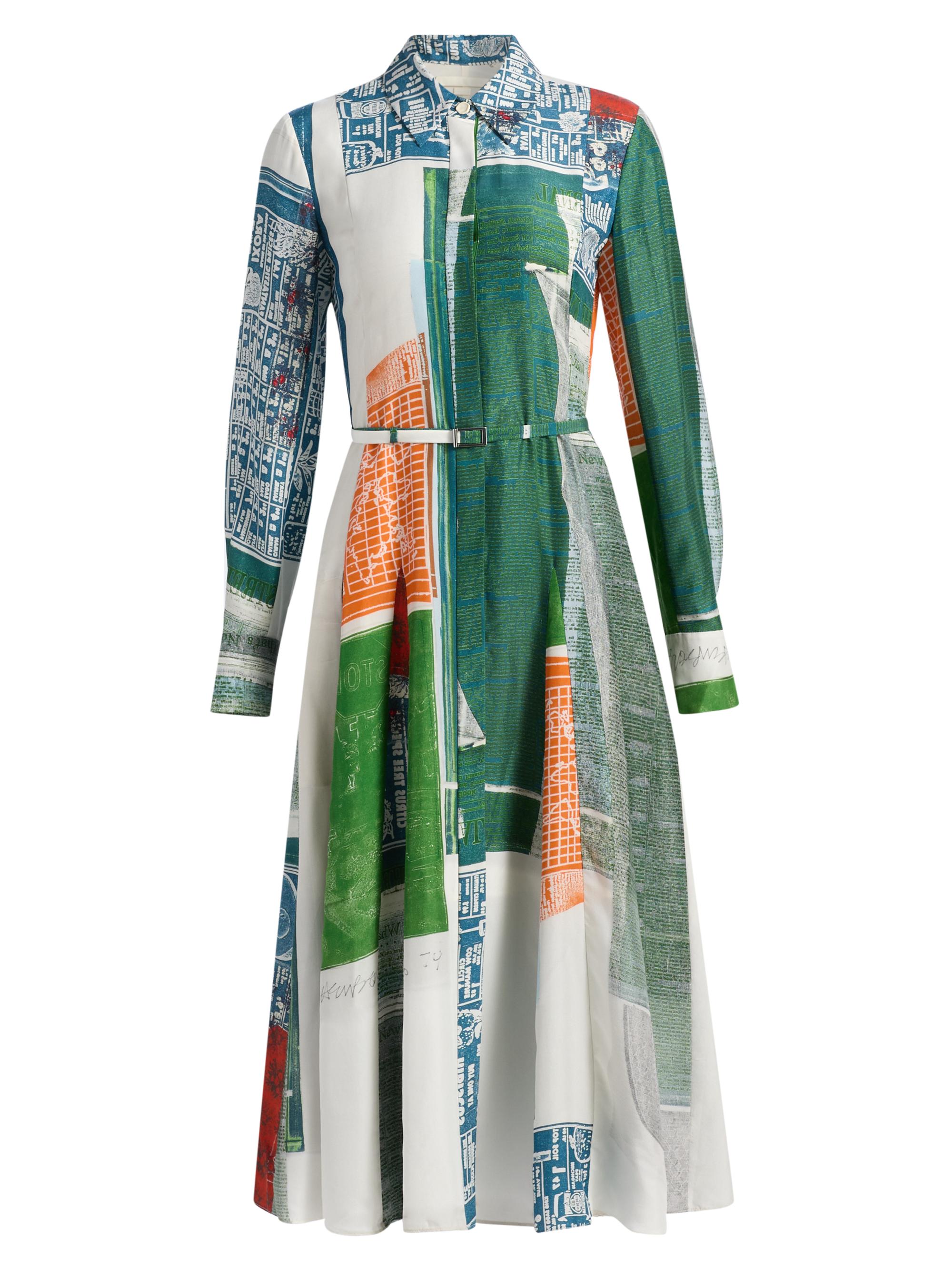 Jason Wu Collection Women's Platter Artwork Silk Shirtdress - Blue Green Multi