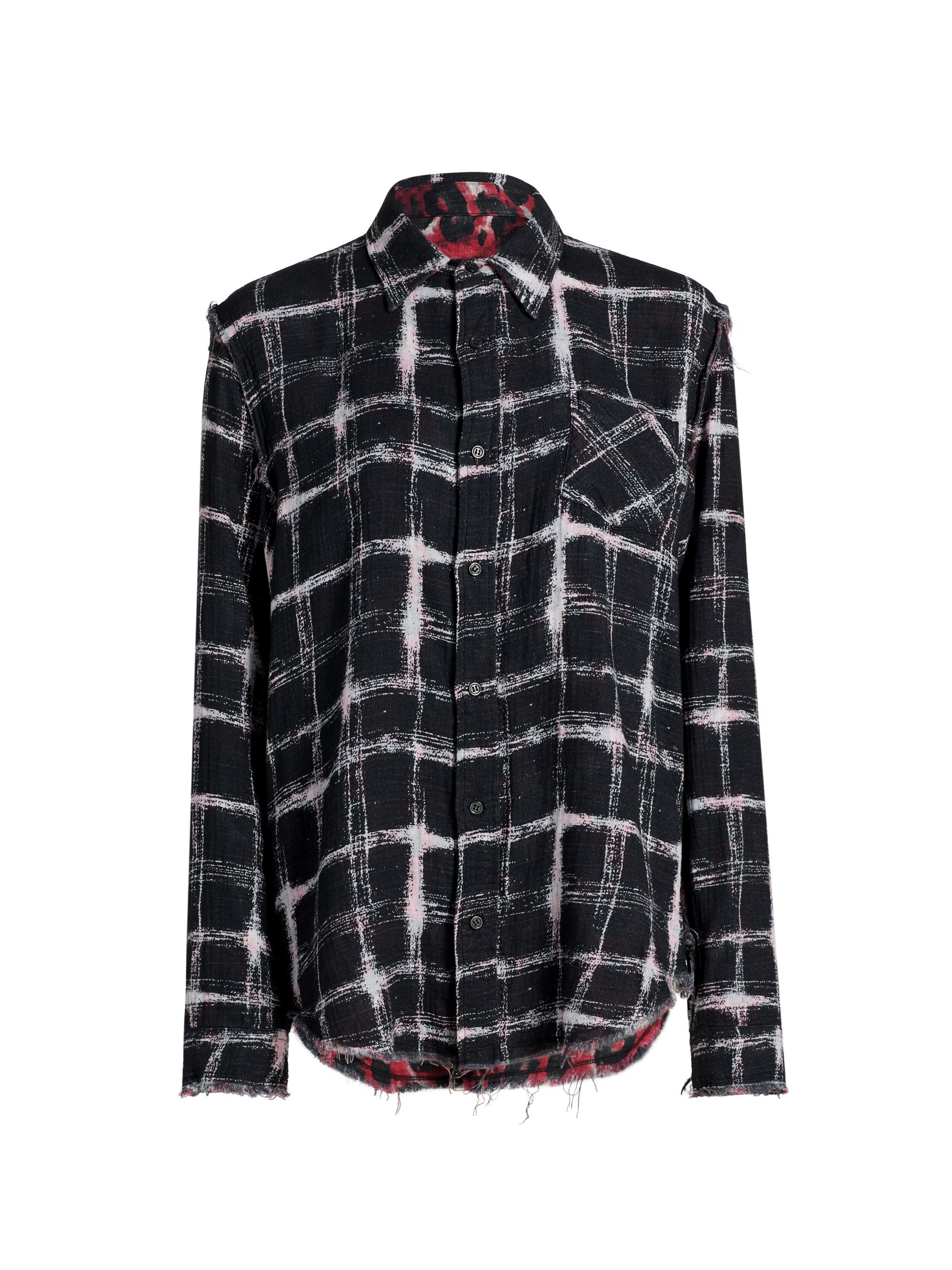 R13 Women's Reversible Shredded Seam Shirt - Black Ecru Plaid Red Leopard