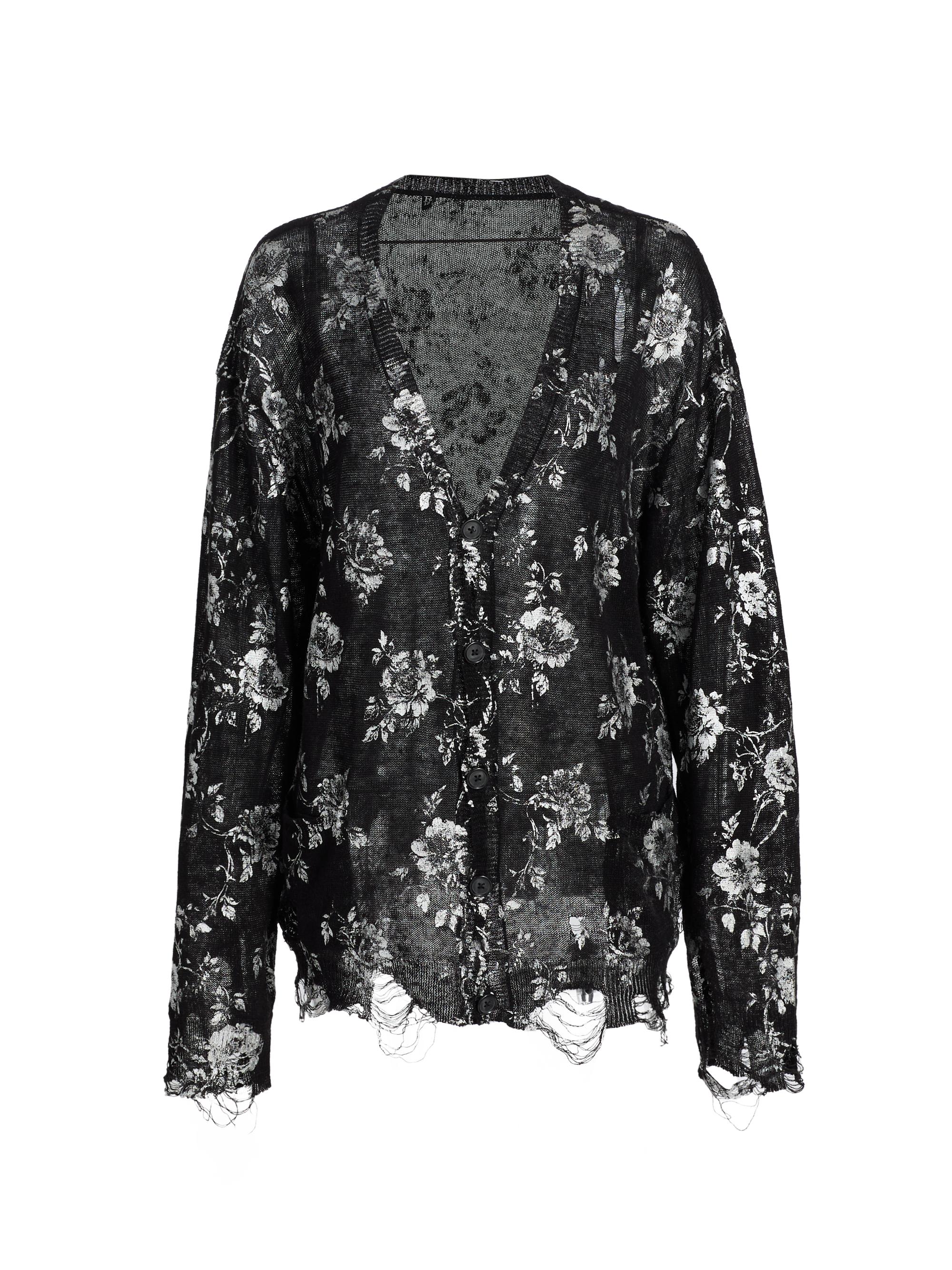 R13 Women's Floral-Print Linen Boyfriend Cardigan - Silver Floral On Black
