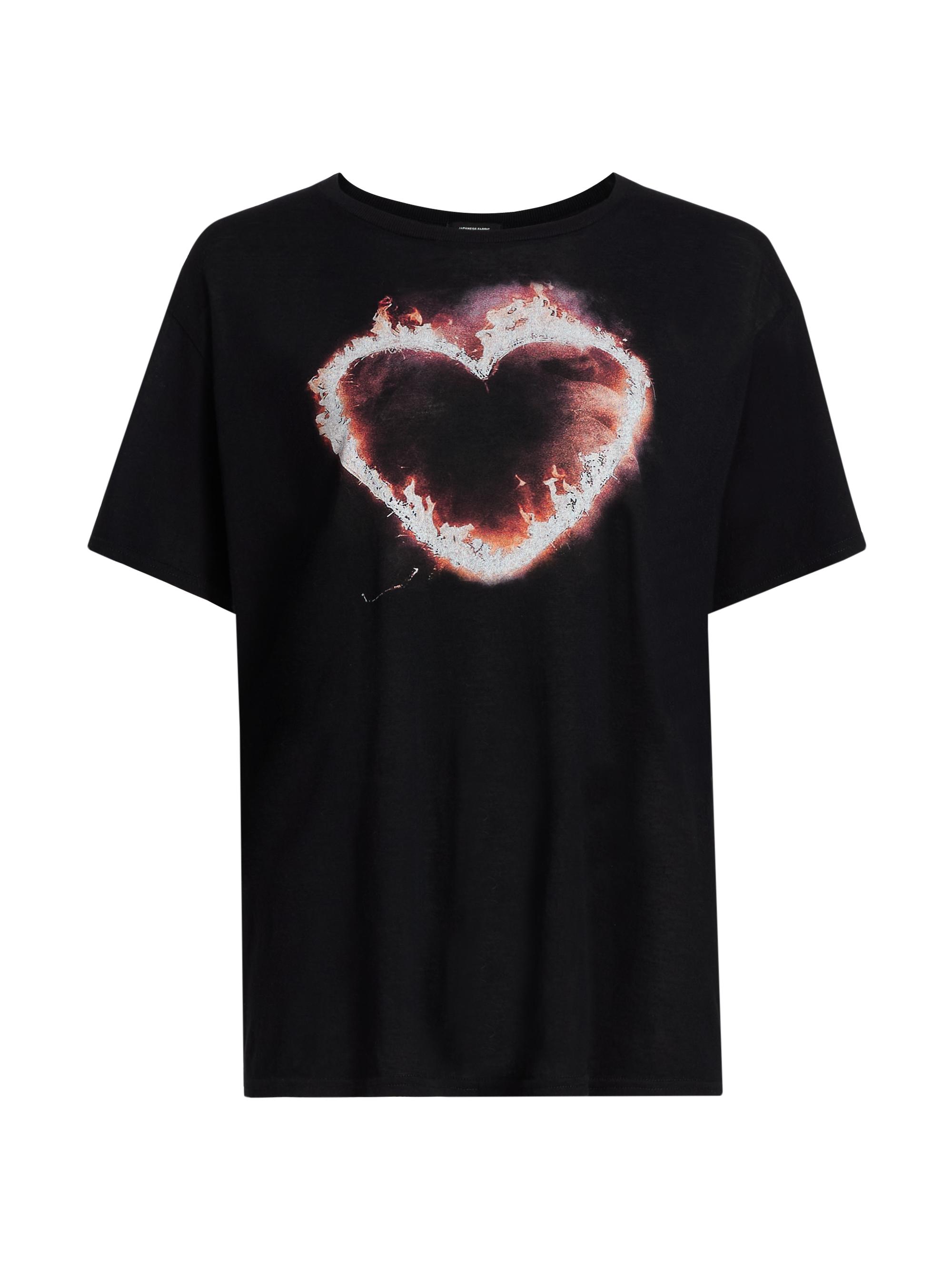 R13 Women's Flaming Heart Boy Graphic Cotton T-Shirt - Black