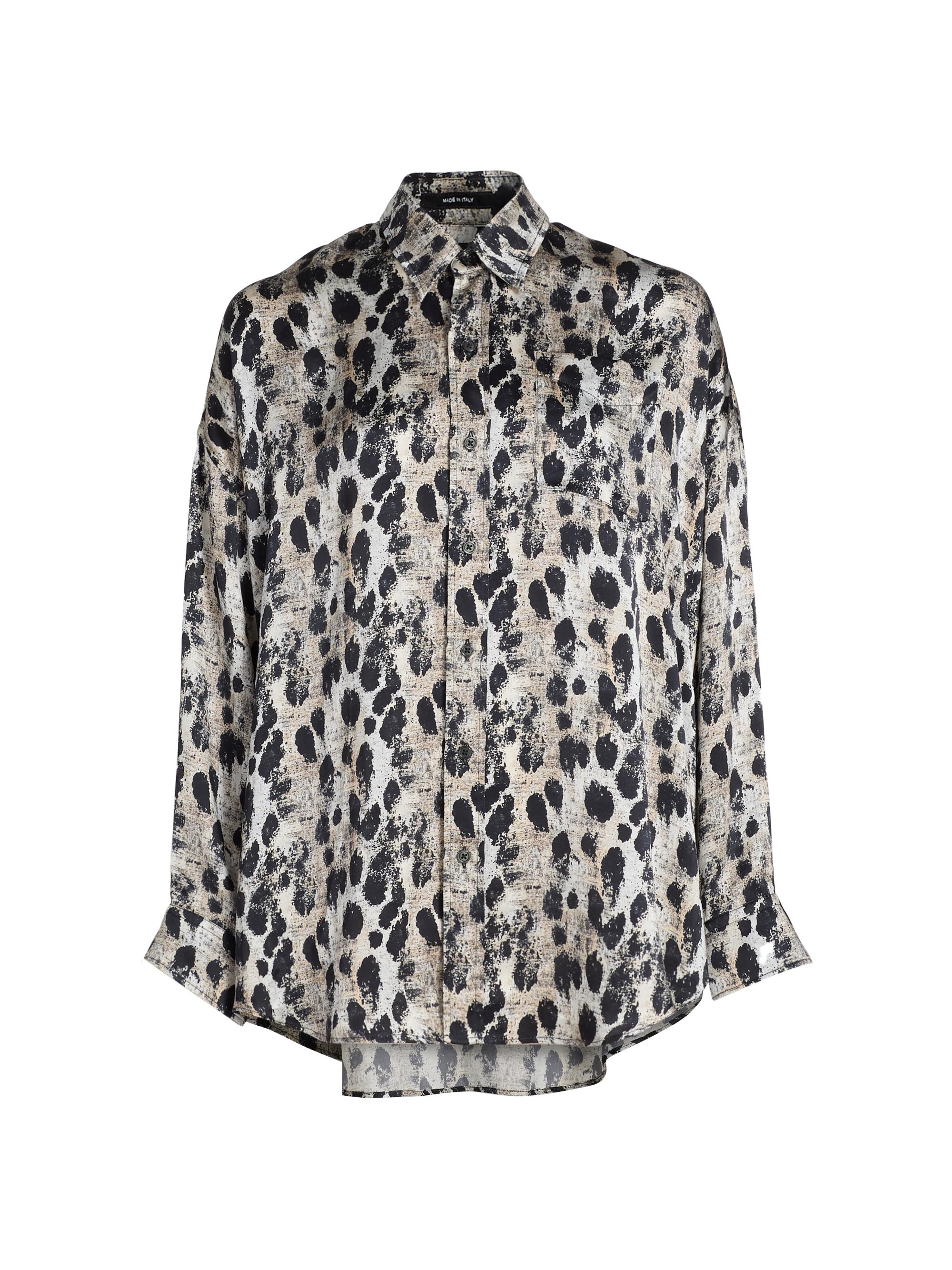 R13 Women's Printed Silk Shirt - Black Silver Leopard