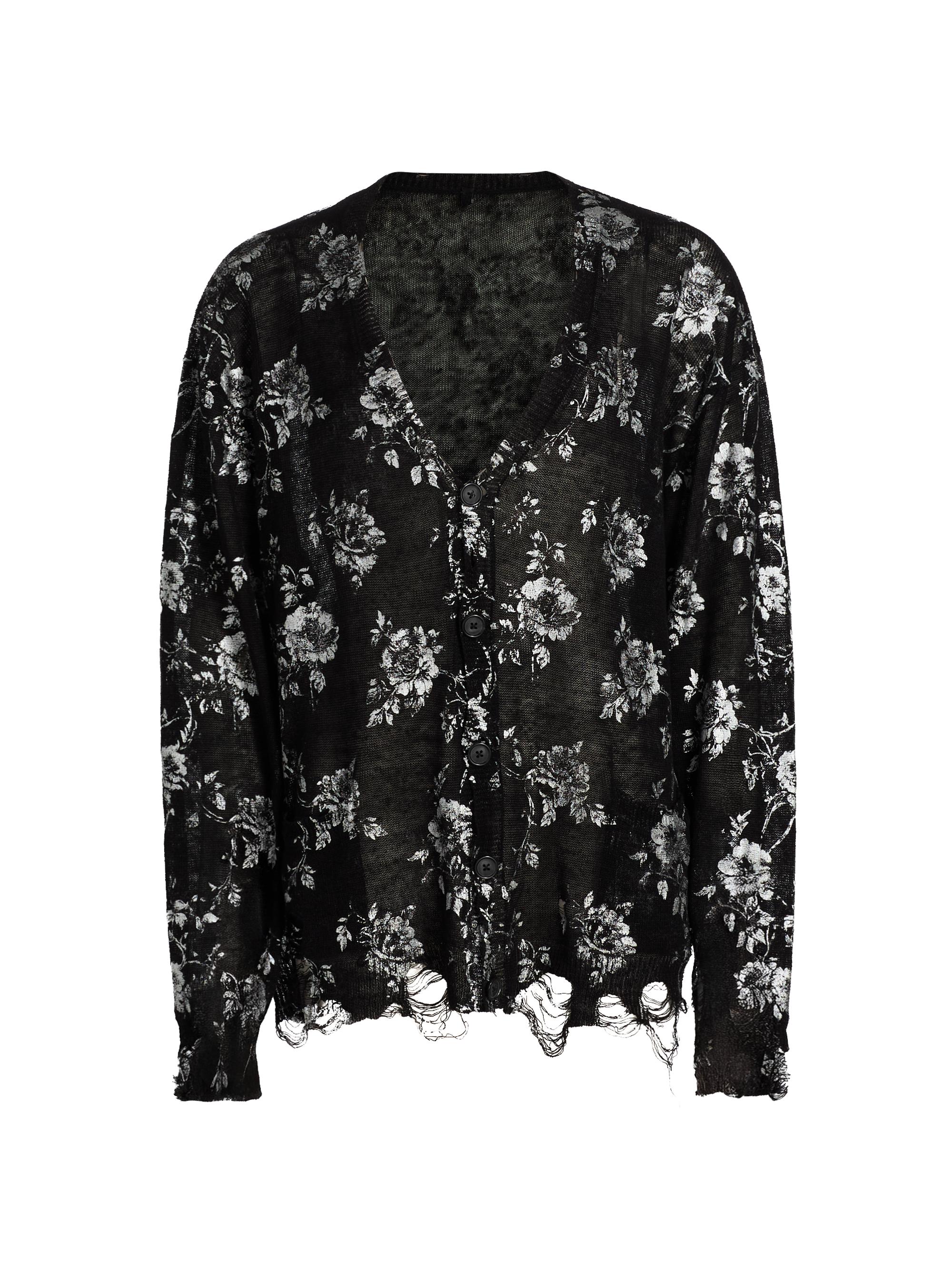 R13 Women's Rose-Print Cotton Boyfriend Cardigan - Black Red Multicolor