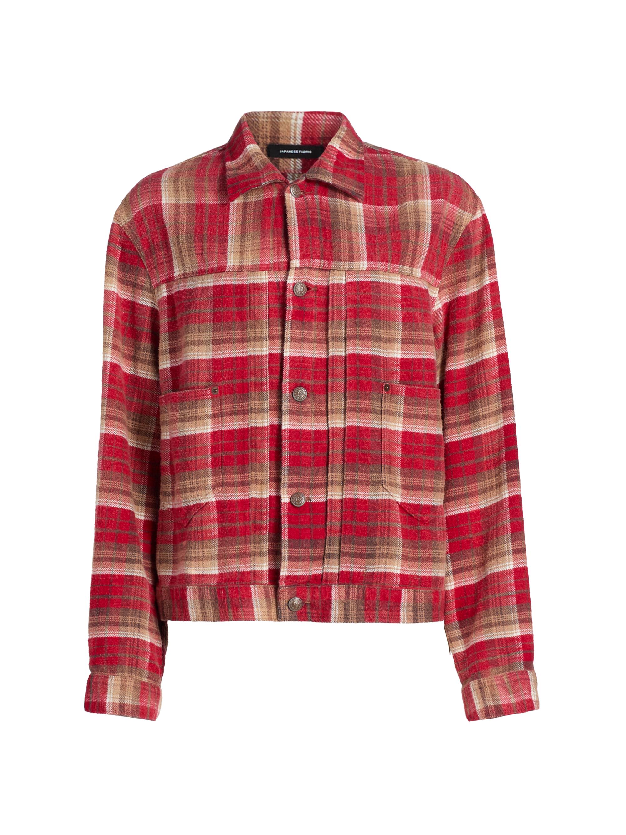 R13 Women's Plaid Cotton Trucker Jacket - Red Plaid