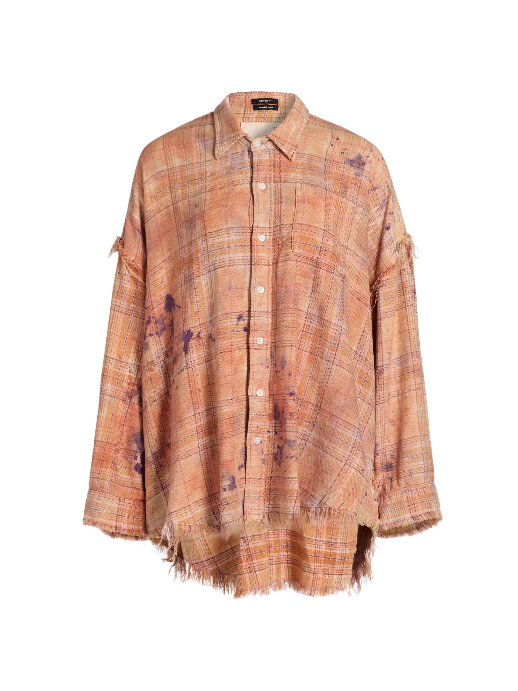 R13 Women's Shredded Seam Plaid Shirt - Overdyed Orange Purple Plaid