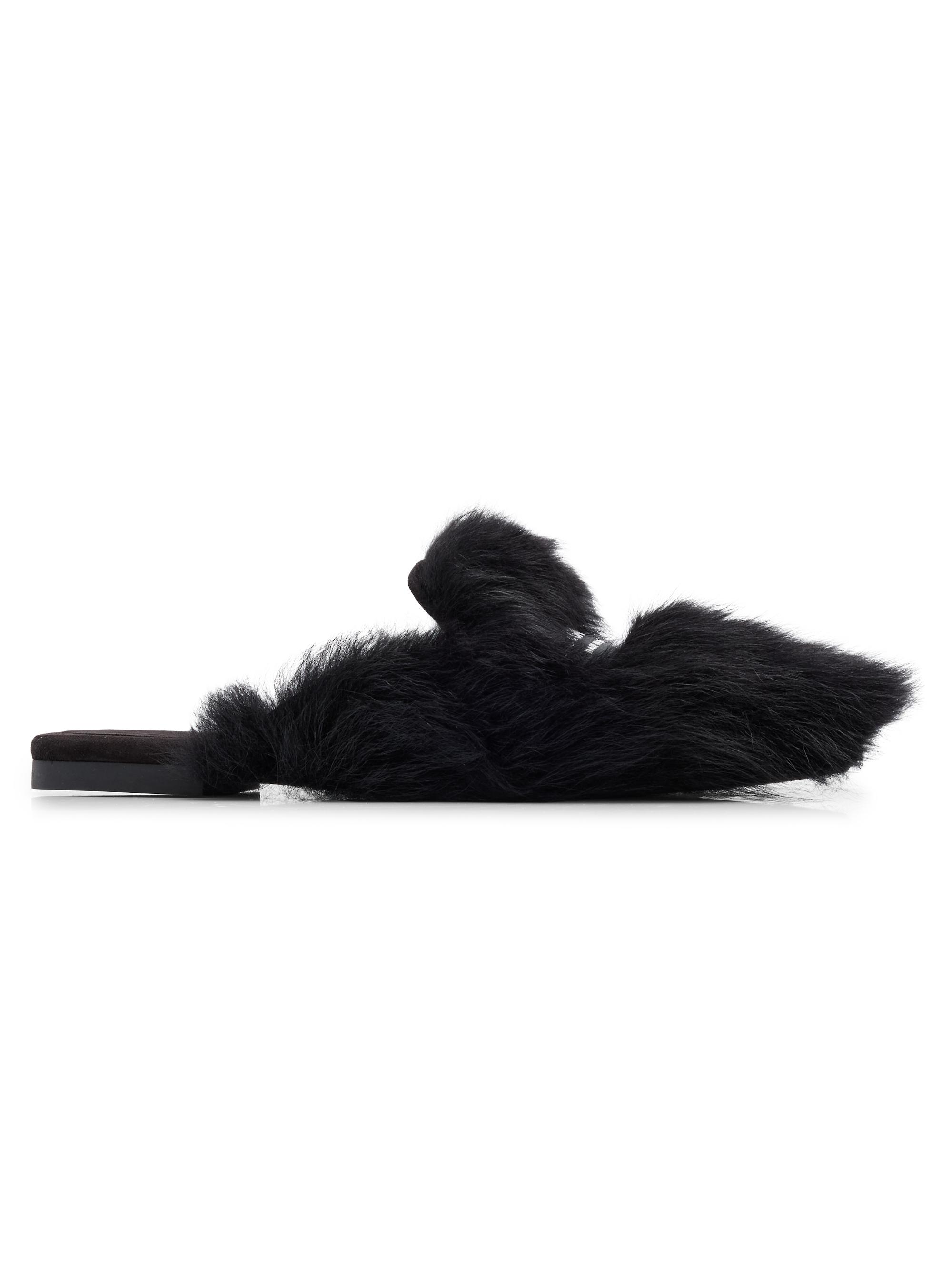 Dolce & Gabbana Women's Logo Dyed Lamb Hair Mules - Nero