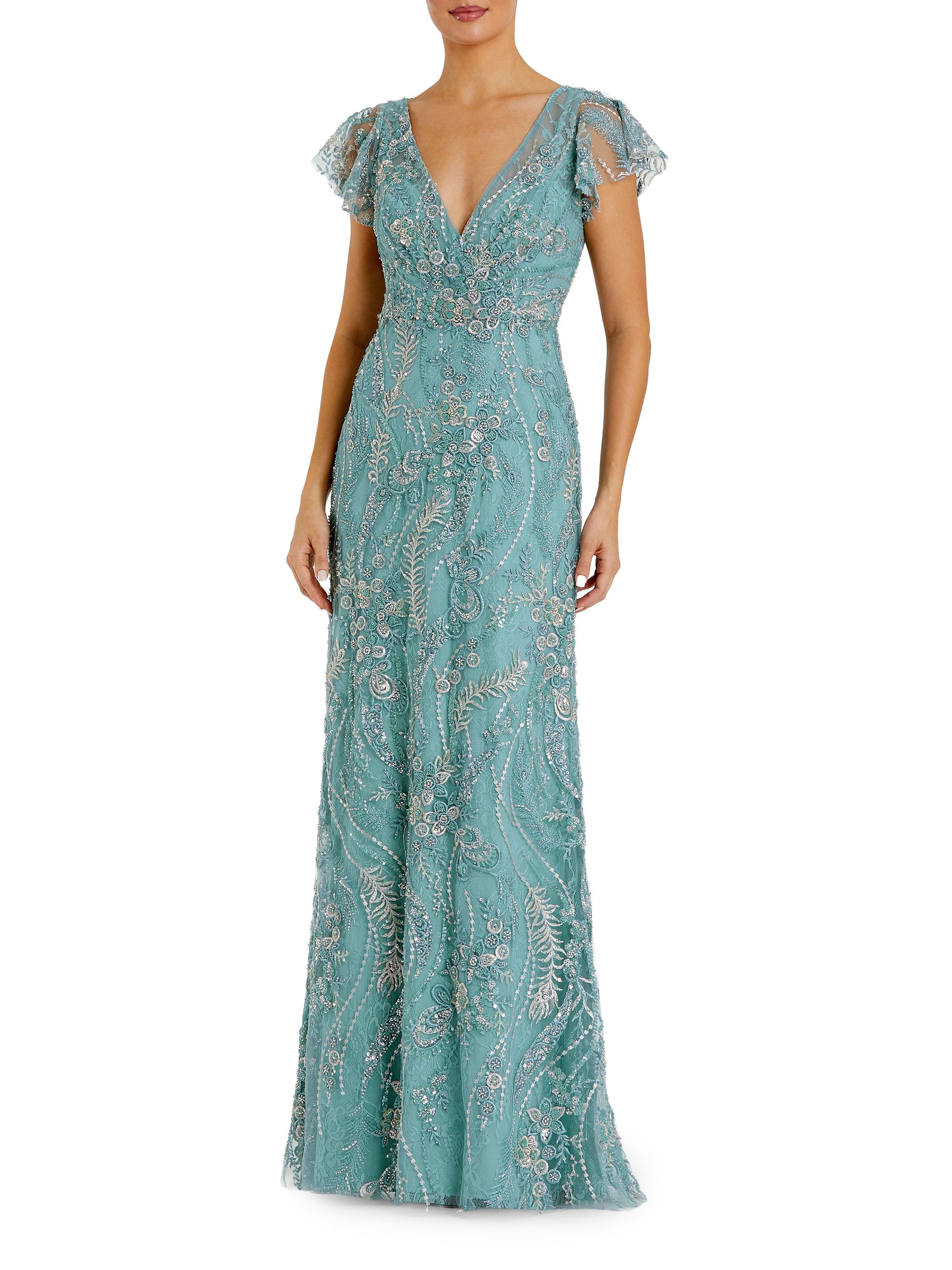 Mac Duggal Women's Embroidered Sequined Gown - Seafoam