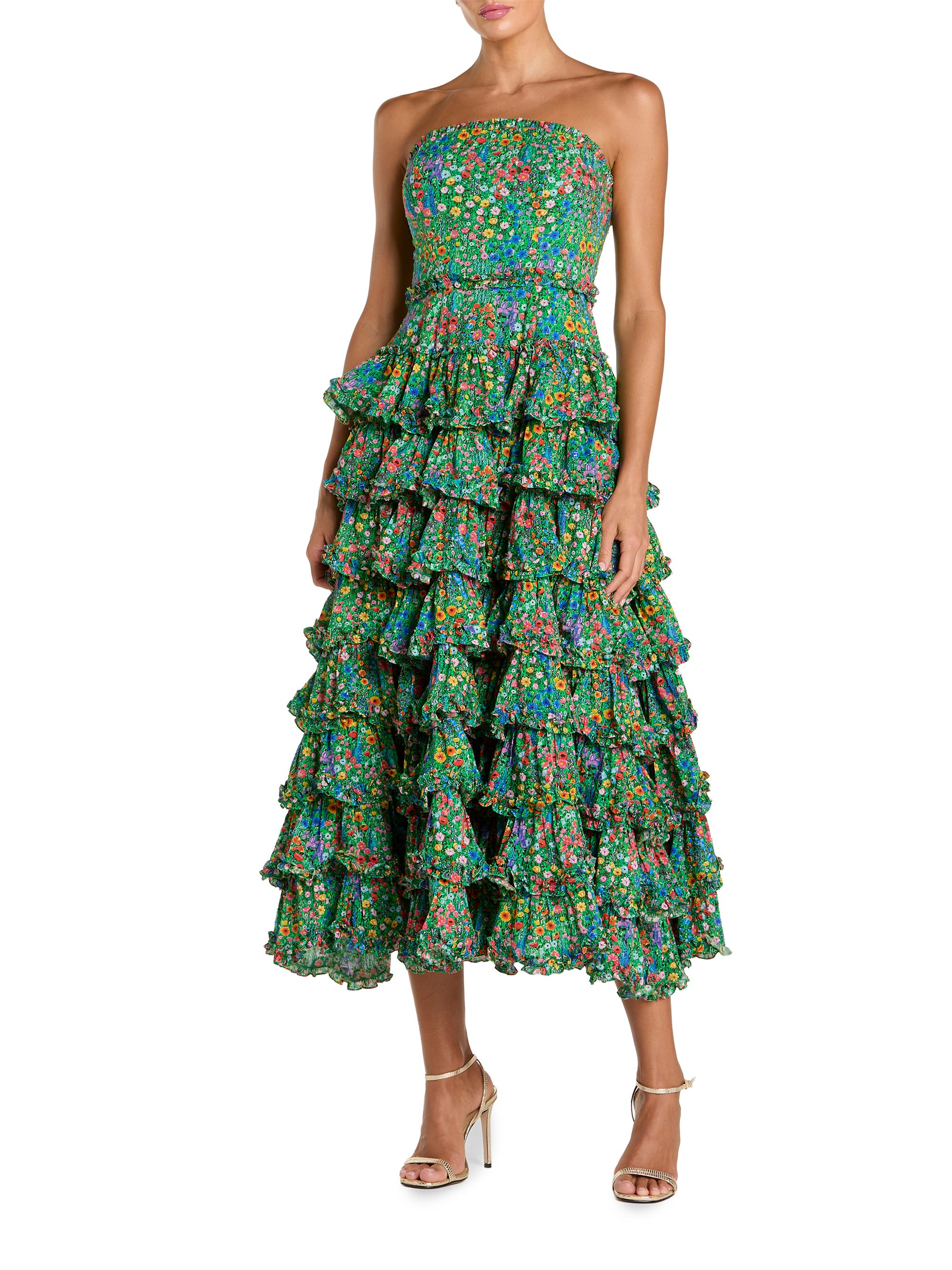 Mac Duggal Women's Floral Ruffled Strapless Midi-Dress - Green Multi