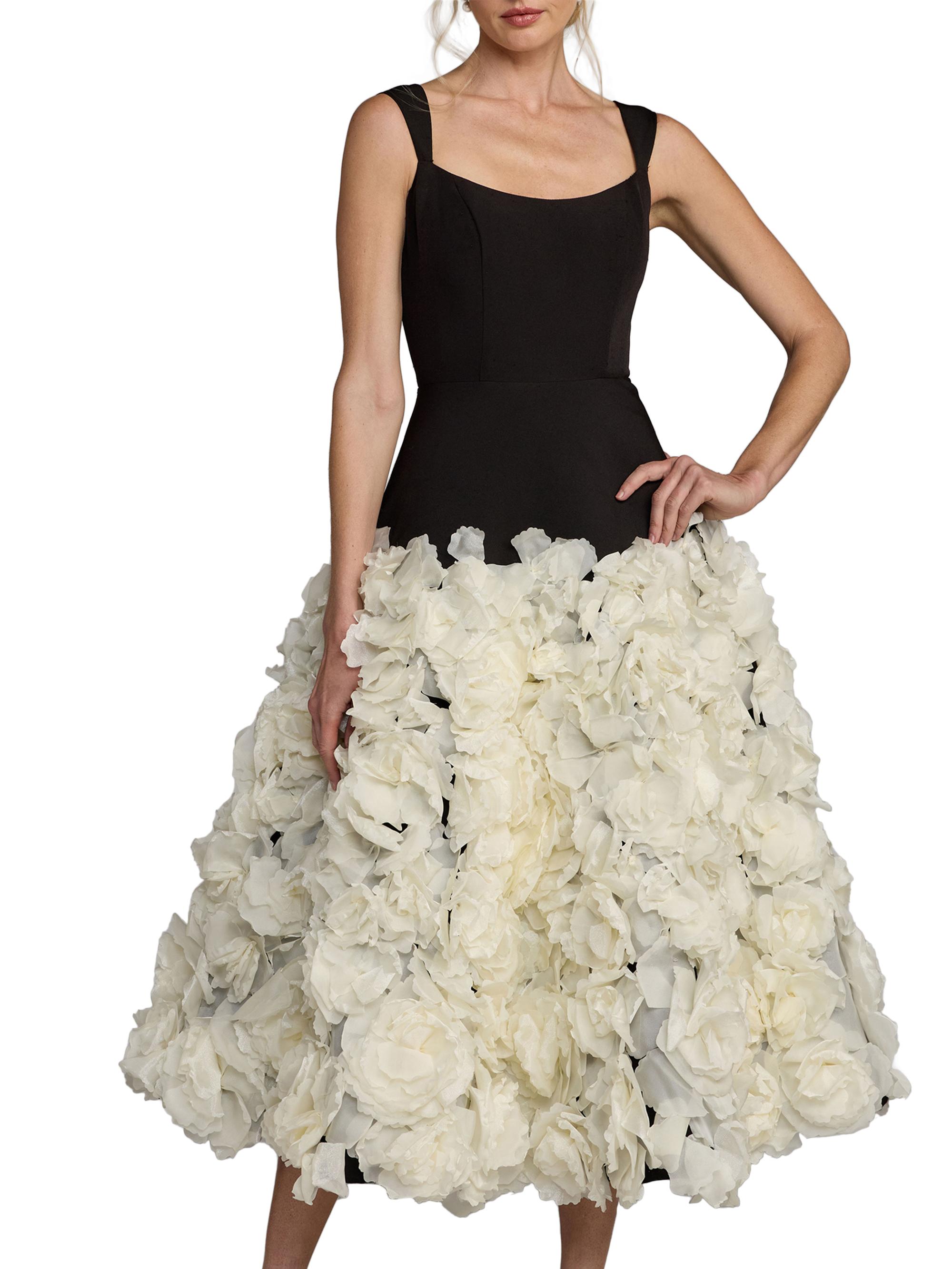 Mac Duggal Women's 3D Floral Drop-Waist Midi-Dress - Black Cream