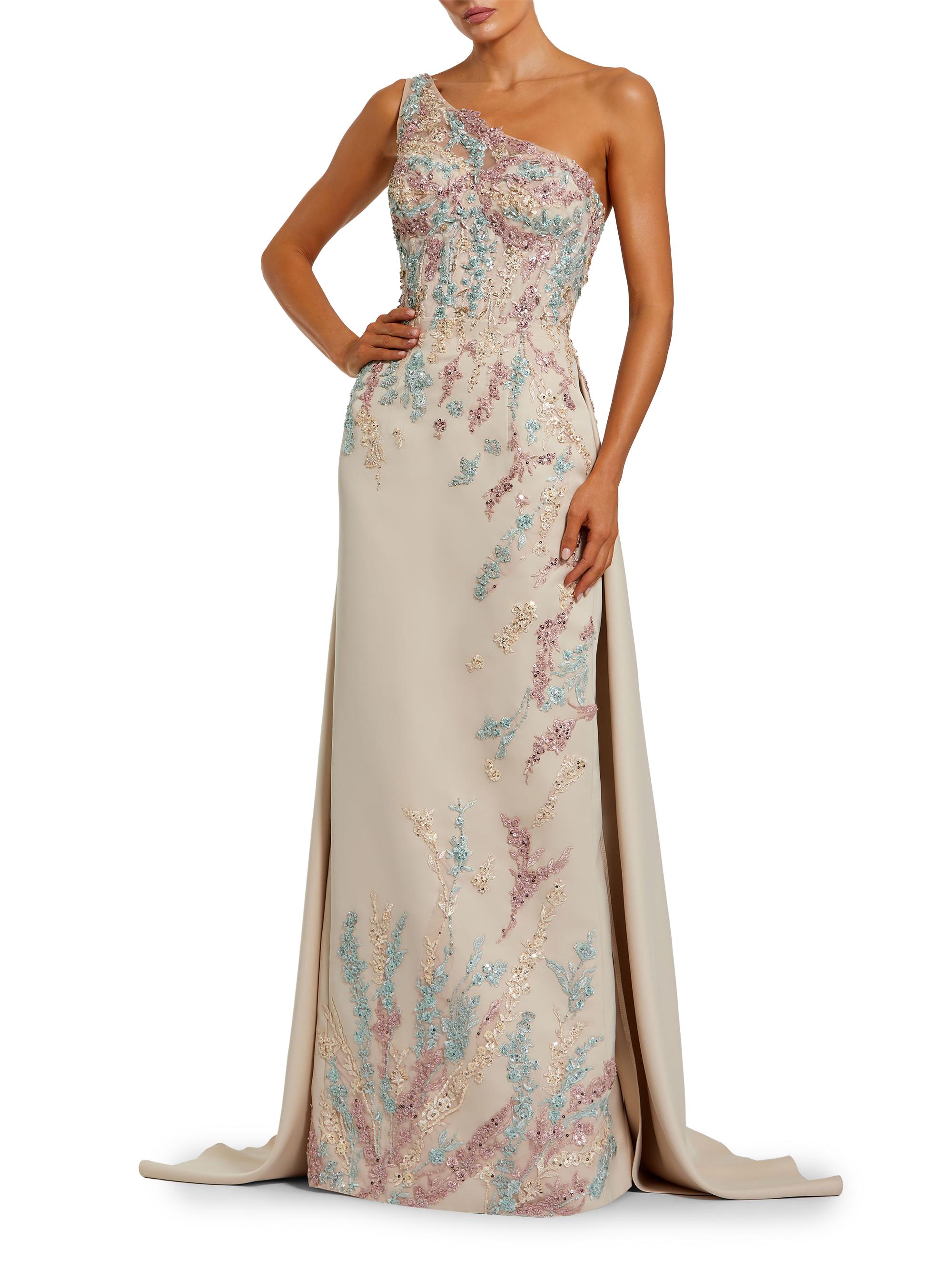 Mac Duggal Women's Embroidered Sequined One-Shoulder Gown - Champange Multi