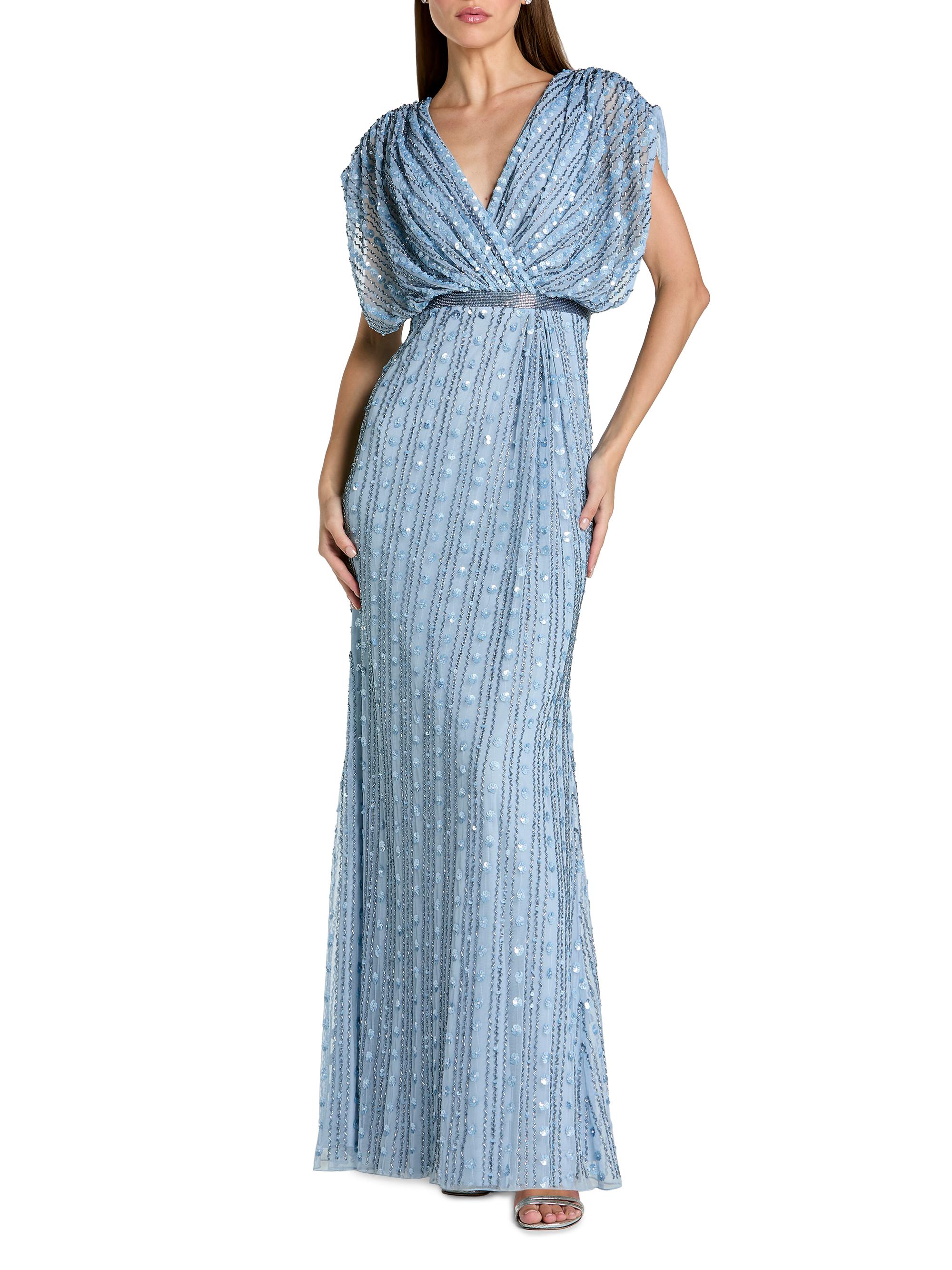 Mac Duggal Women's Beaded Mesh Column Gown - Periwinkle