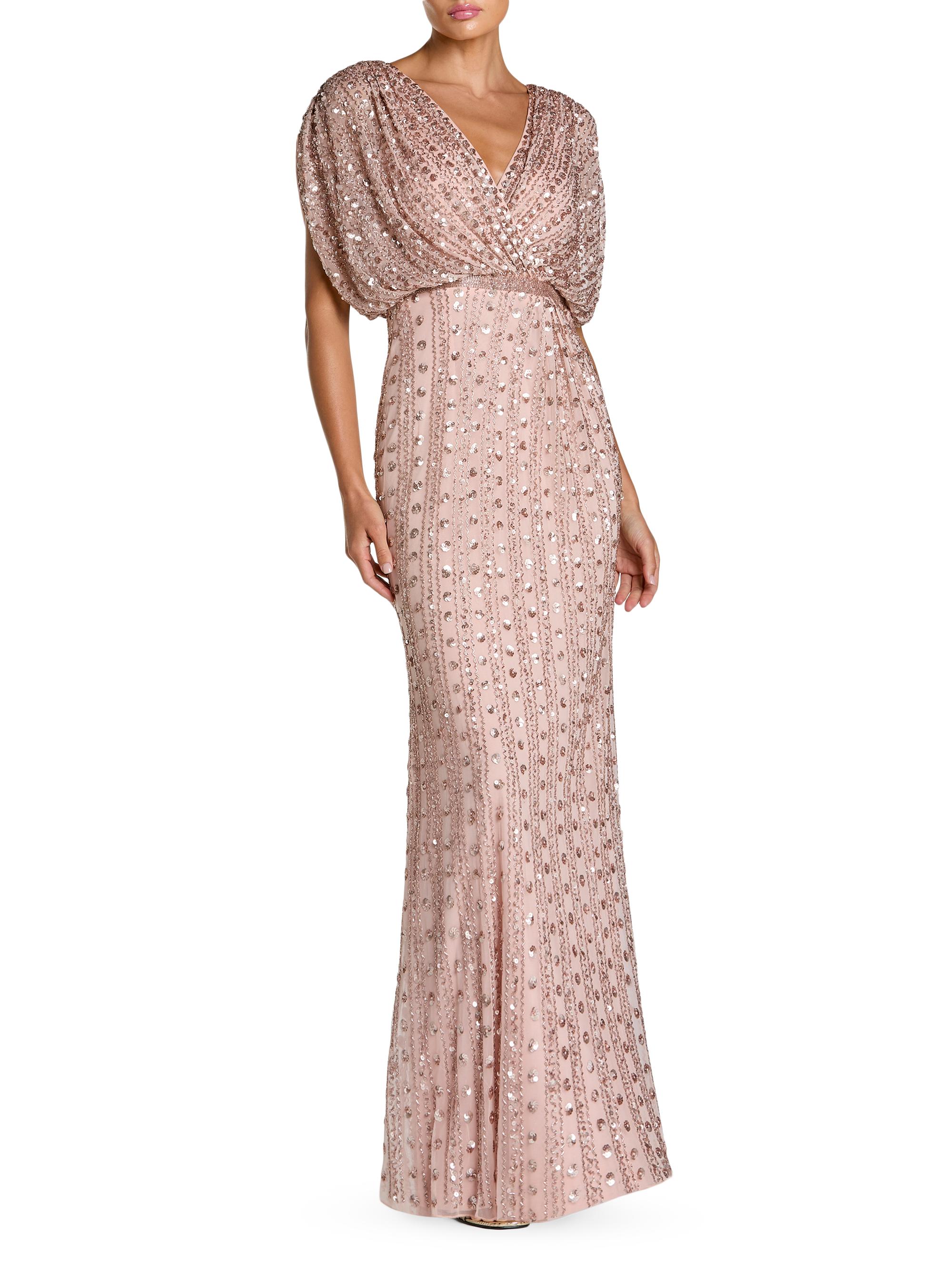 Mac Duggal Women's Beaded Mesh Column Gown - Vintage Rose