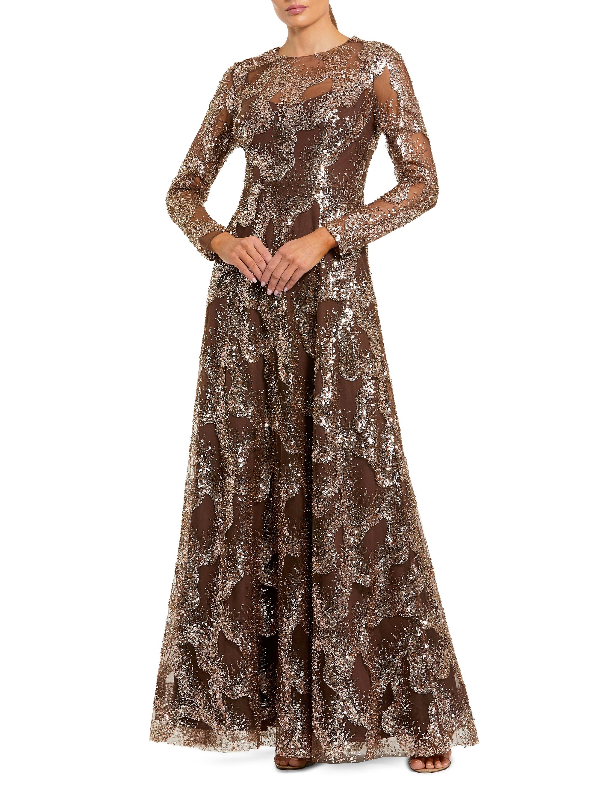 Mac Duggal Women's Sequined-Mesh A-Line Gown - Bronze