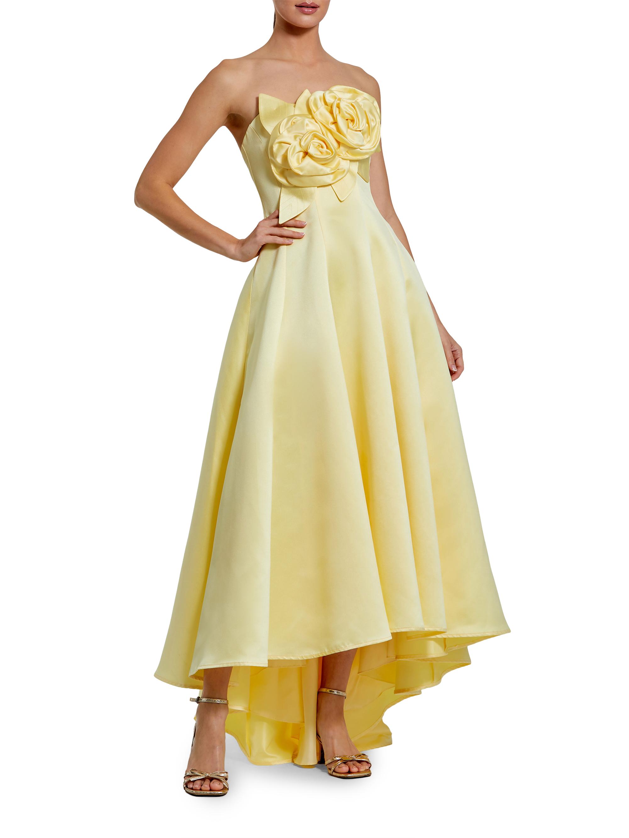 Mac Duggal Women's 3D Floral Applique Satin A-Line Gown - Buttercup