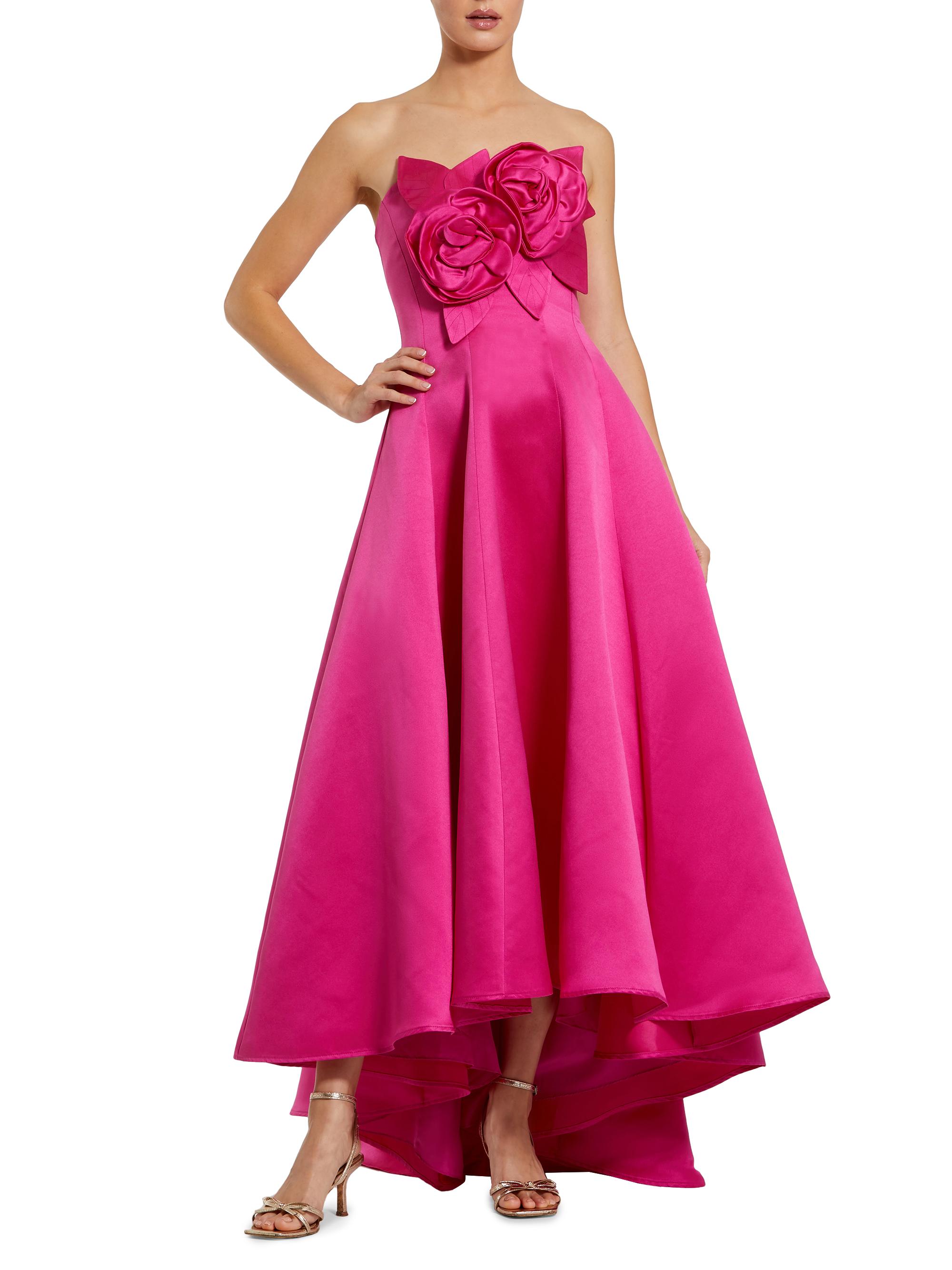 Mac Duggal Women's 3D Floral Applique Satin A-Line Gown - Hot Pink