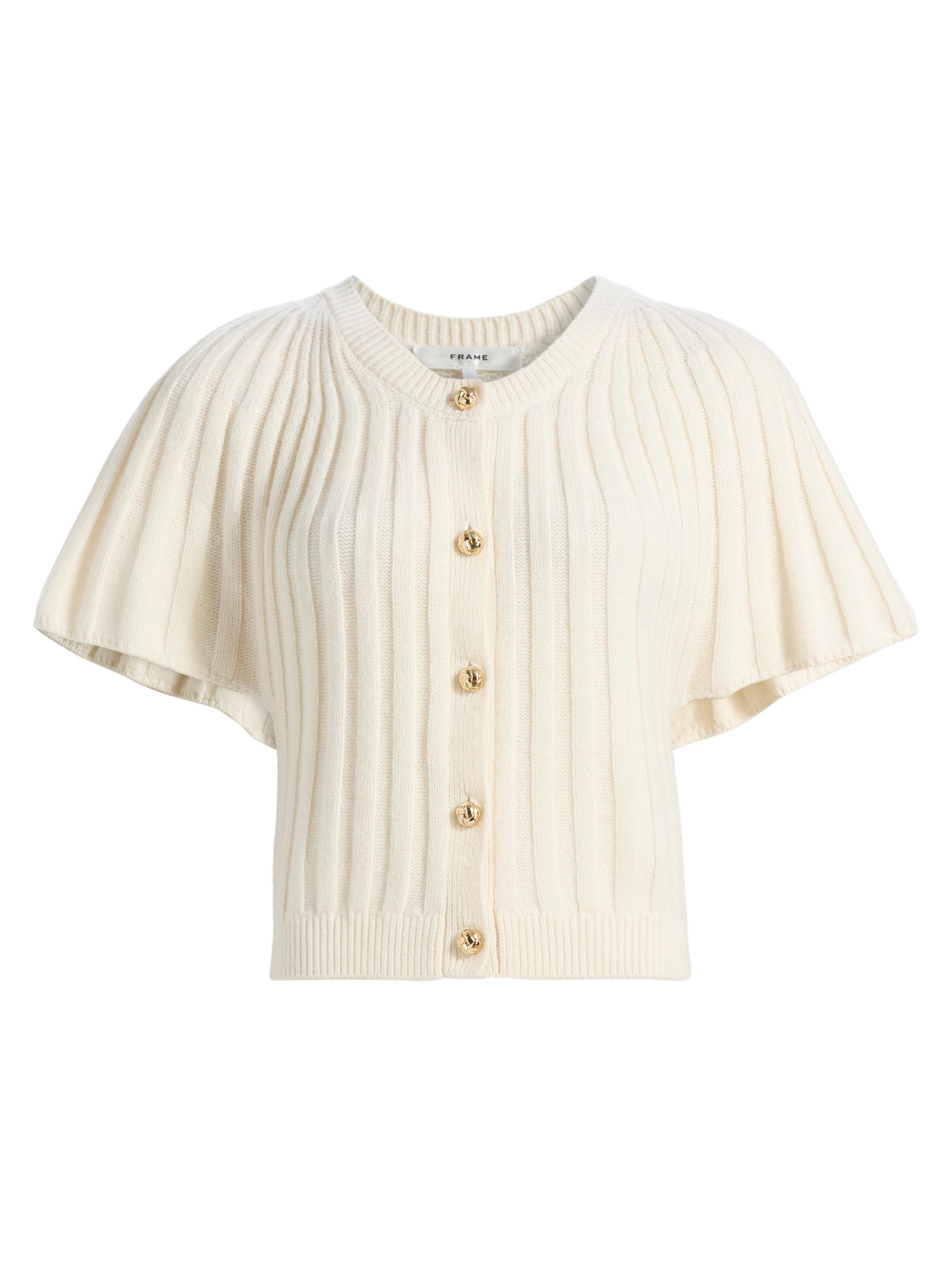 FRAME Women's Flutter-Sleeve Wool-Cashmere Cardigan - Cream | Thumbnail 8