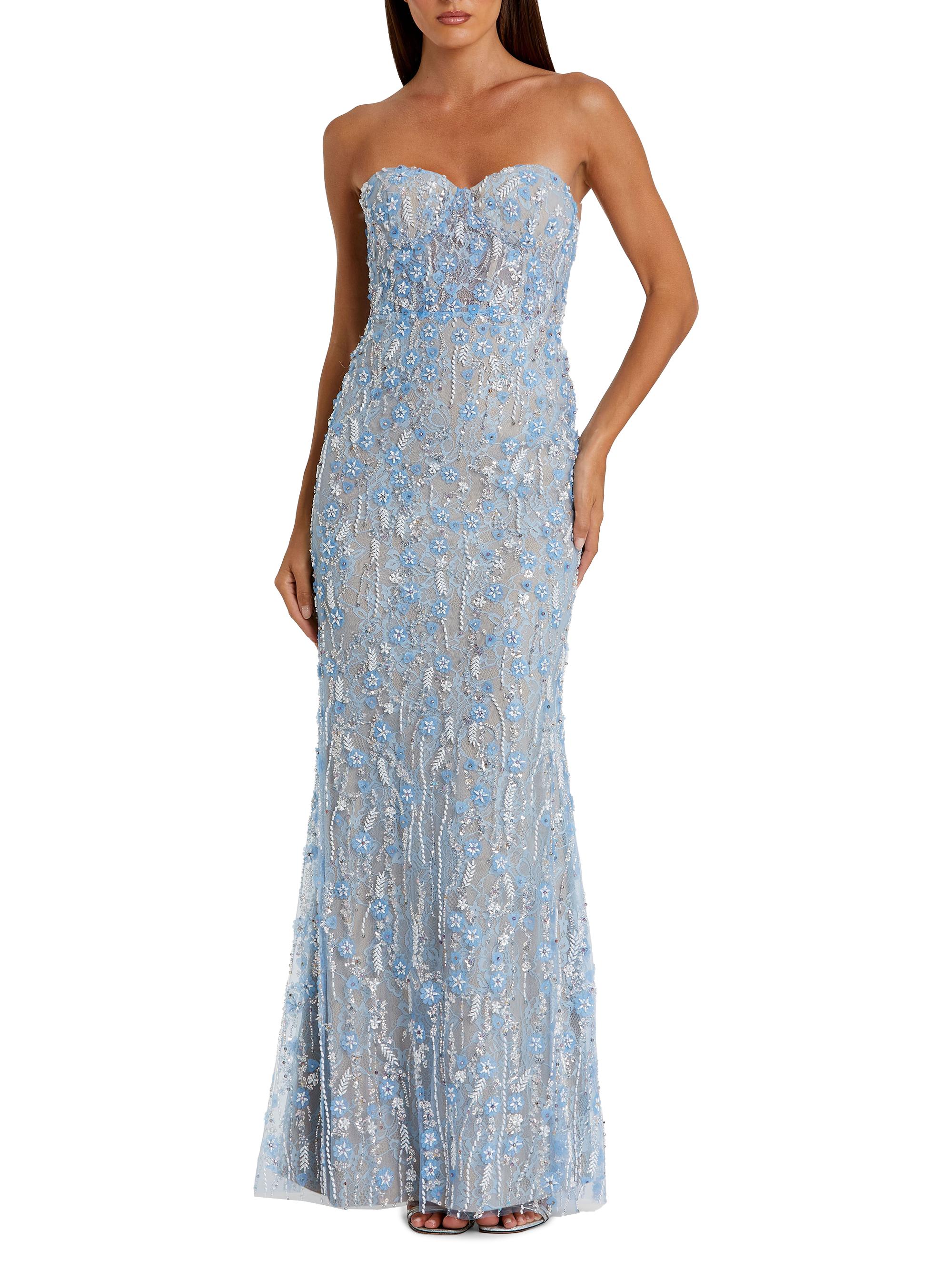 chinese dress ladies Striped Organza Strapless Ruffle Maxi Dress