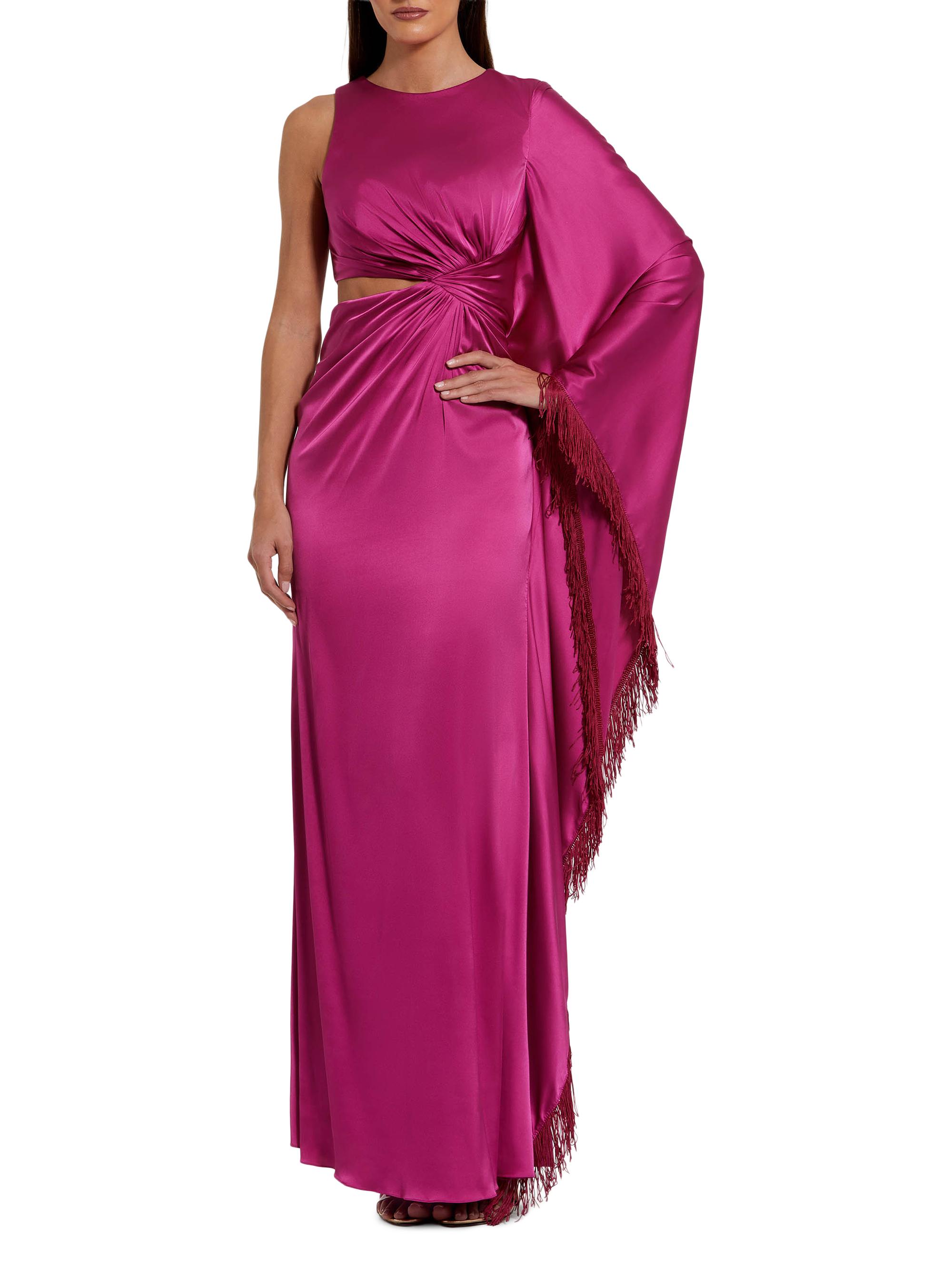 Mac Duggal Women's Charmeuse Asymmetric Fringe Cut-Out Gown - Magenta