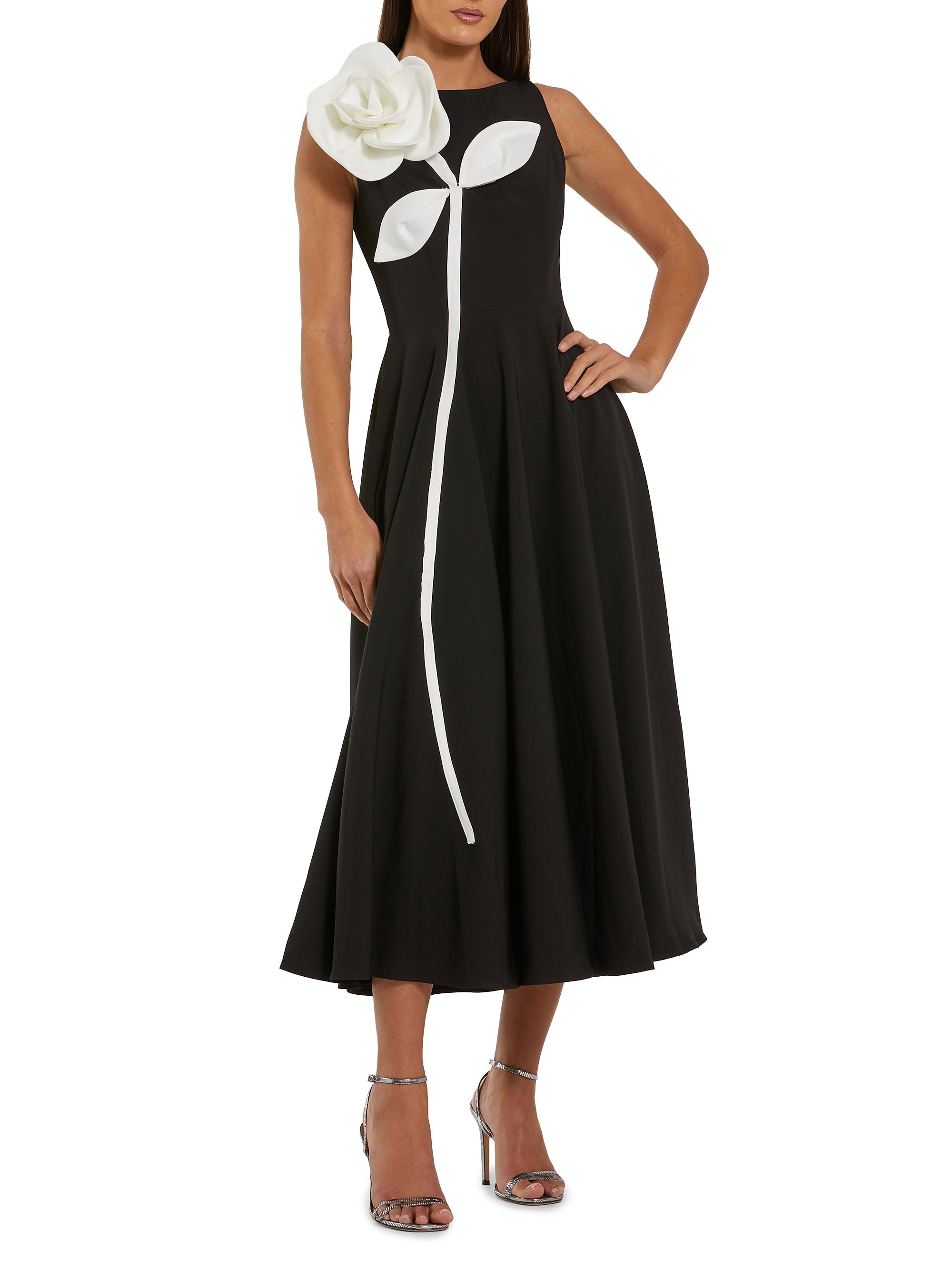 Mac Duggal Women's Floral Appliqué Crepe A-Line Midi-Dress - Black