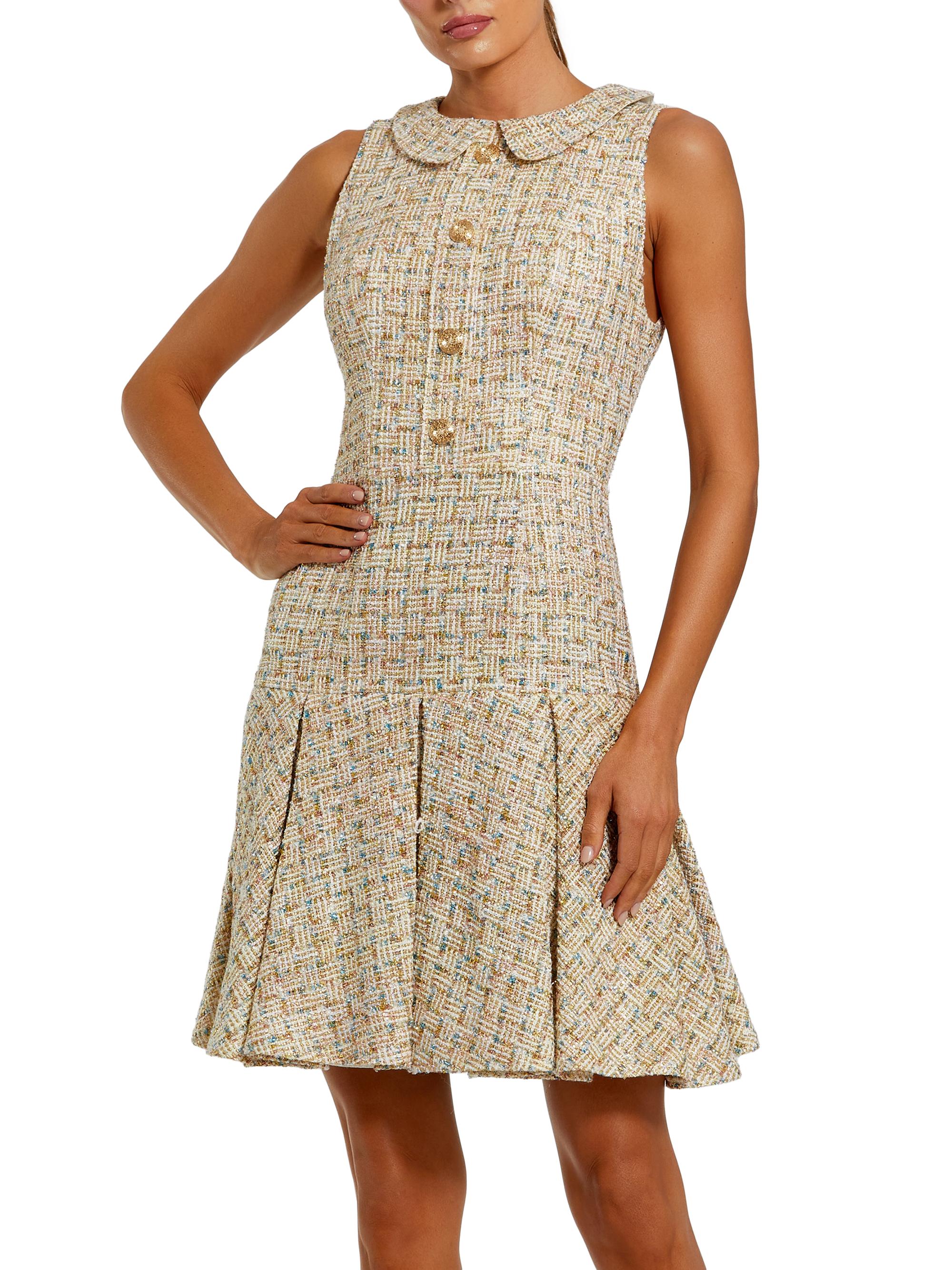 Mac Duggal Women's Bouclé Pleated A-Line Minidress - Gold Multi