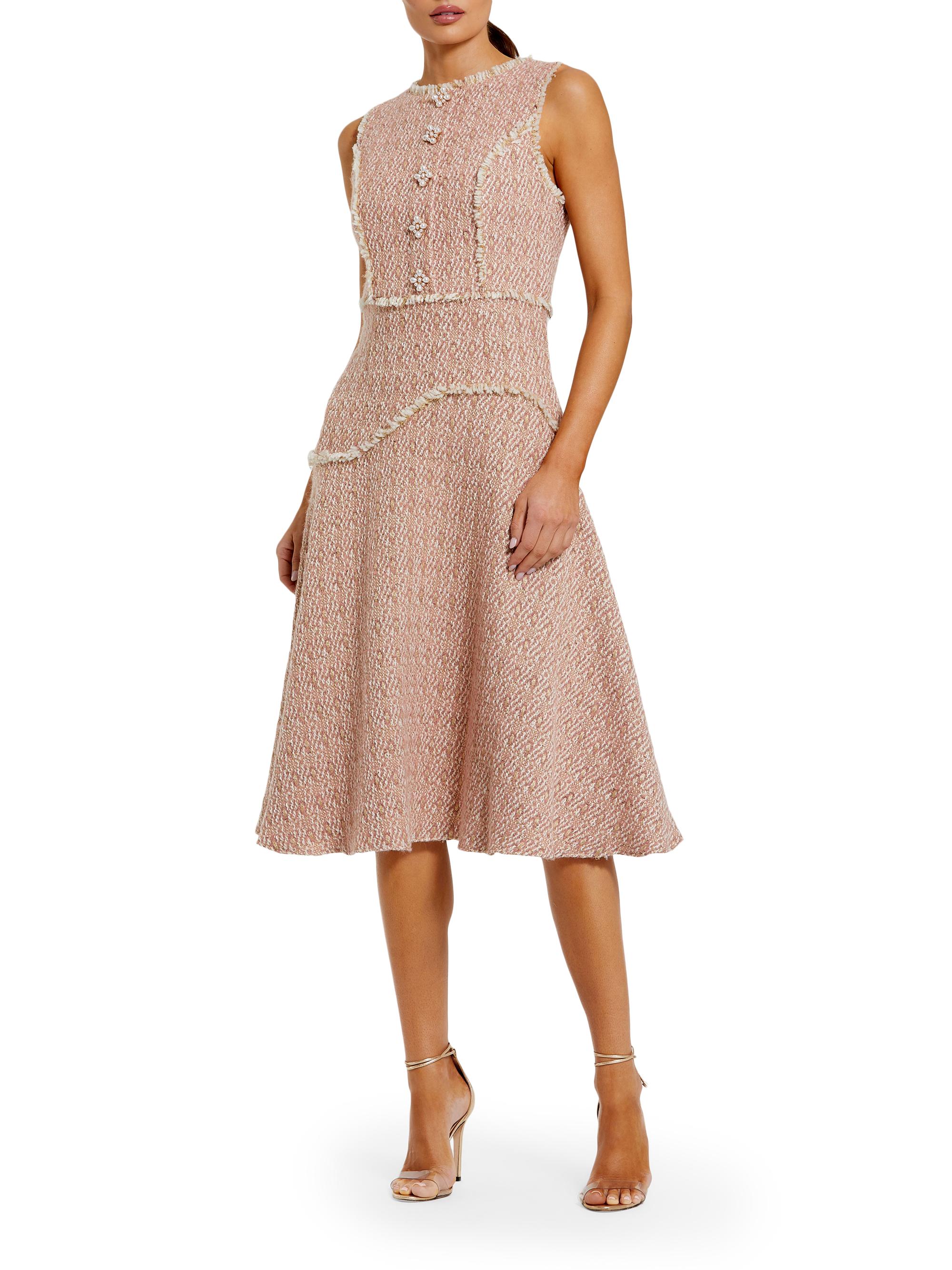 Mac Duggal Women's Bouclé A-Line Round-Neck Midi-Dress - Blush Gold