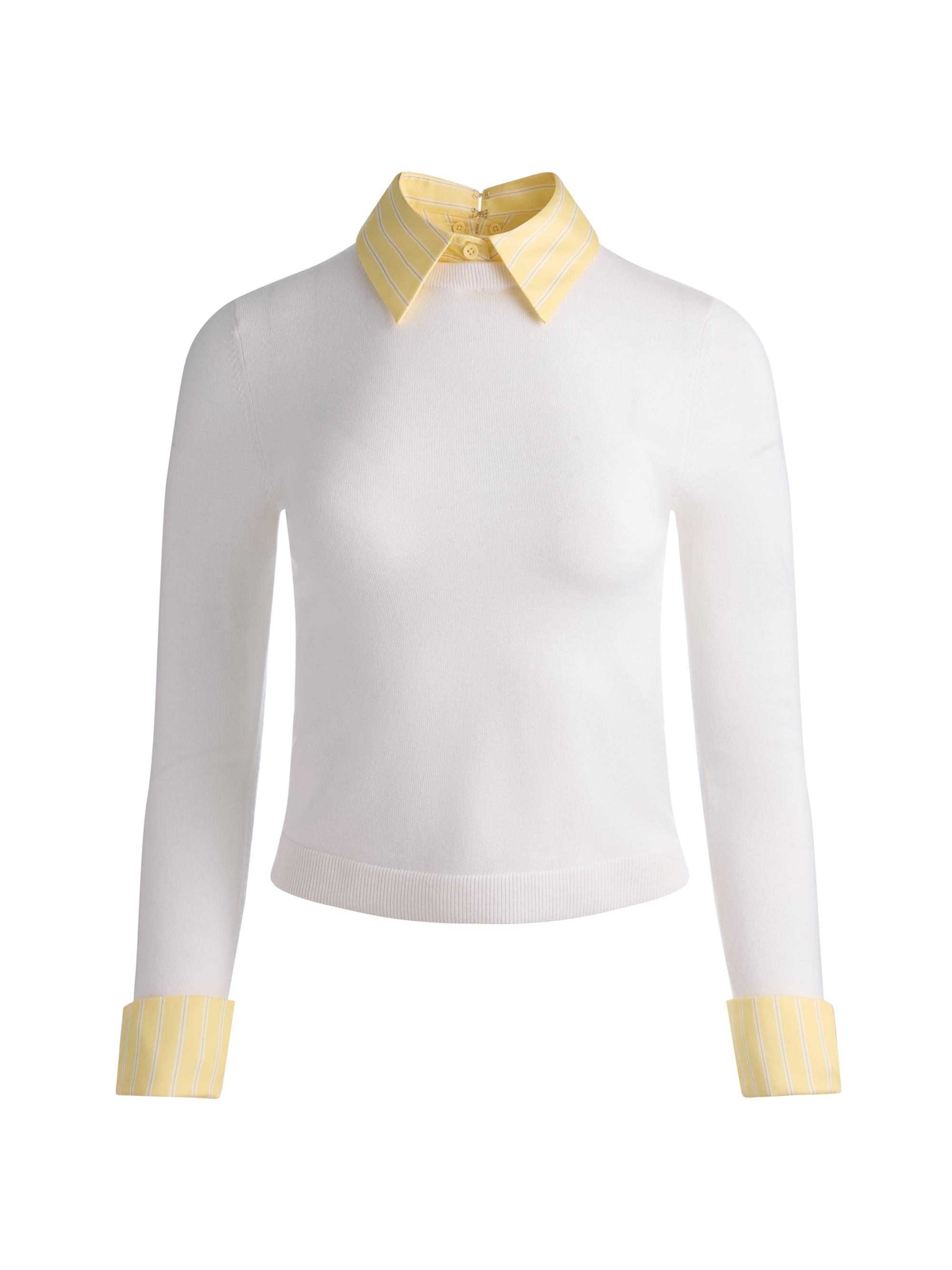 ALICE + OLIVIA Women's Porla Stretch Wool Collared Sweater - Soft White Butter