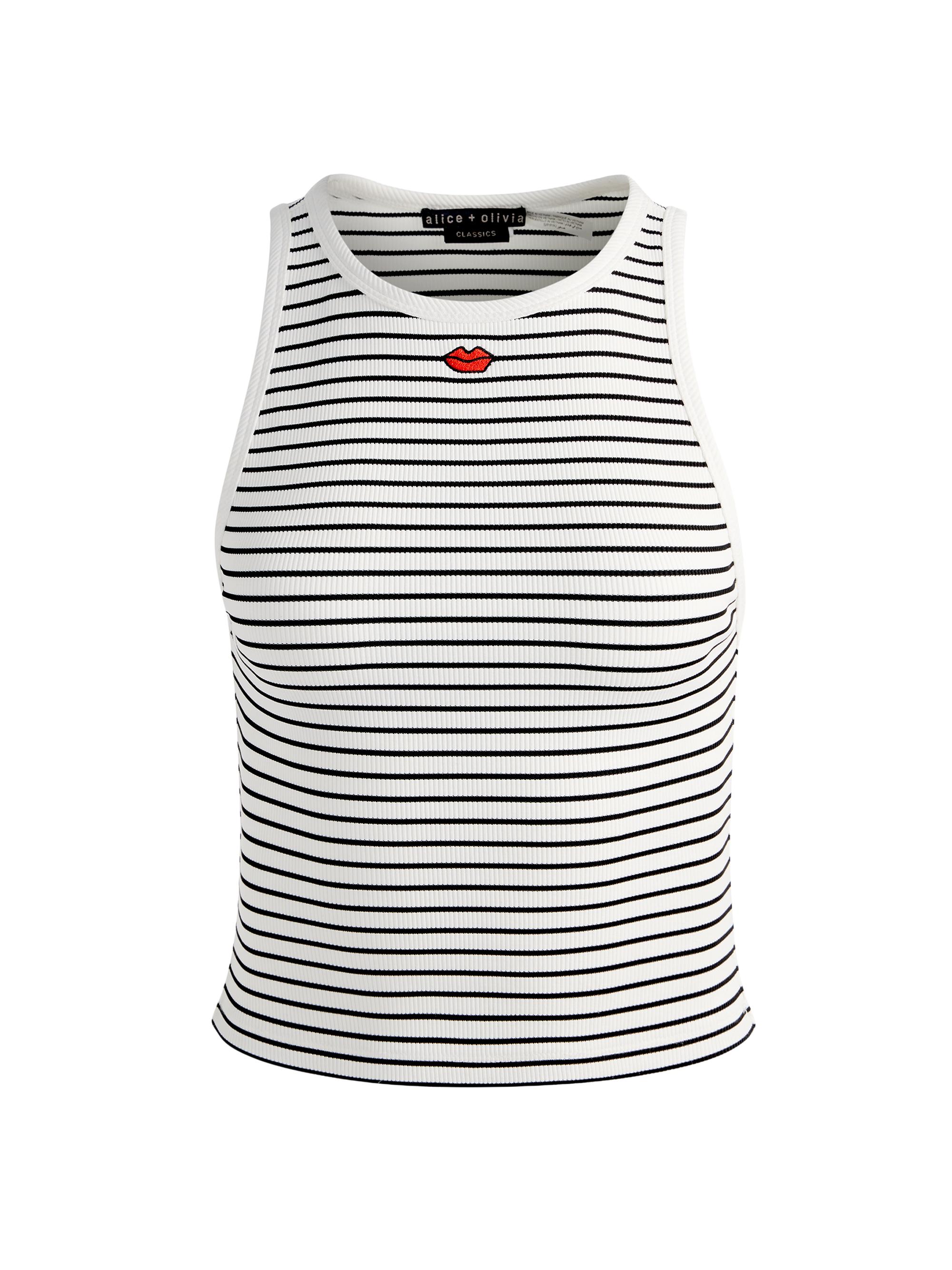 ALICE + OLIVIA Women's Allen Embroidered Striped Tank - Off White Black Stripe