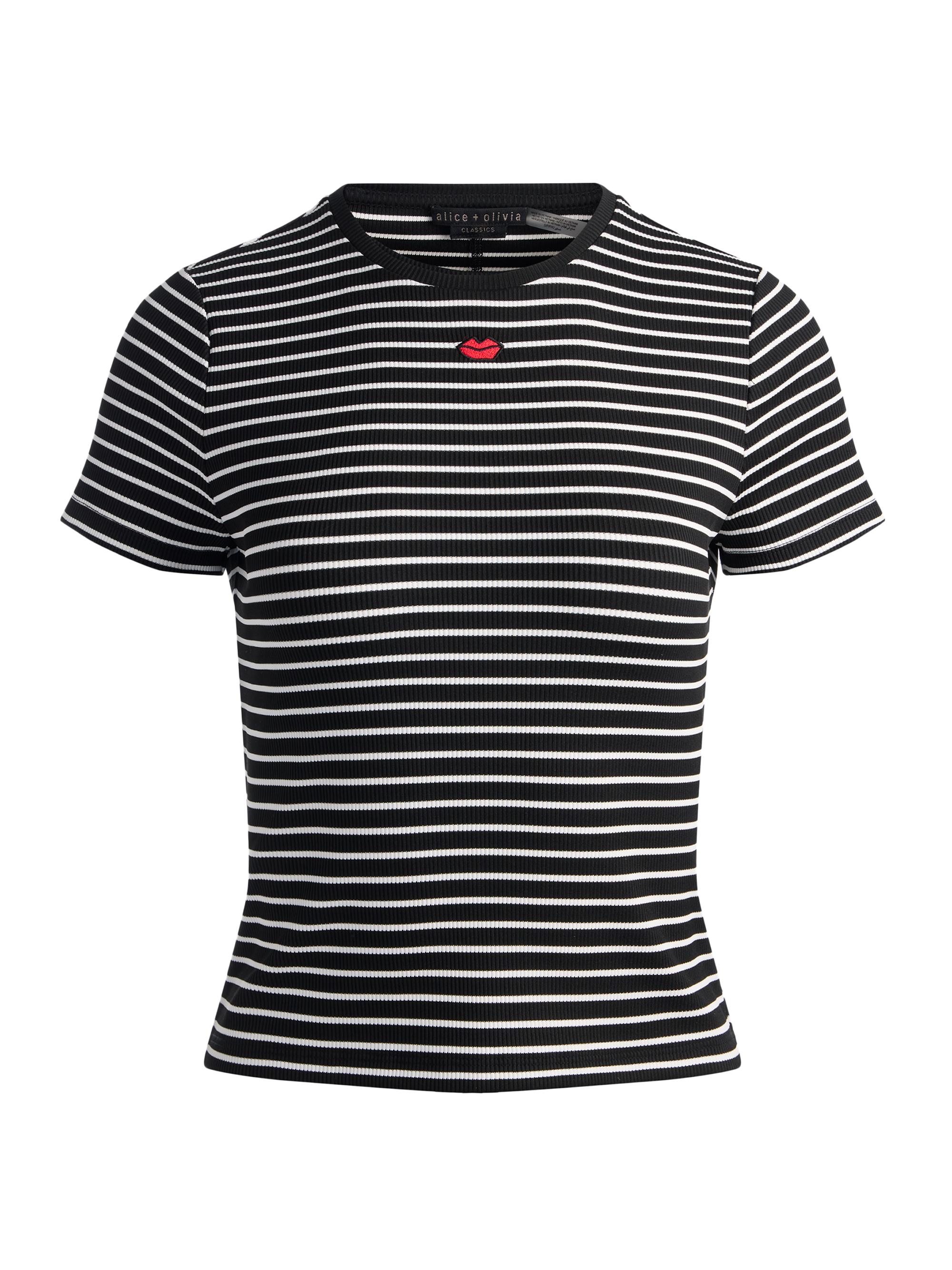 ALICE + OLIVIA Women's Cindy Striped Rib-Knit T-Shirt - Off White Black Stripe
