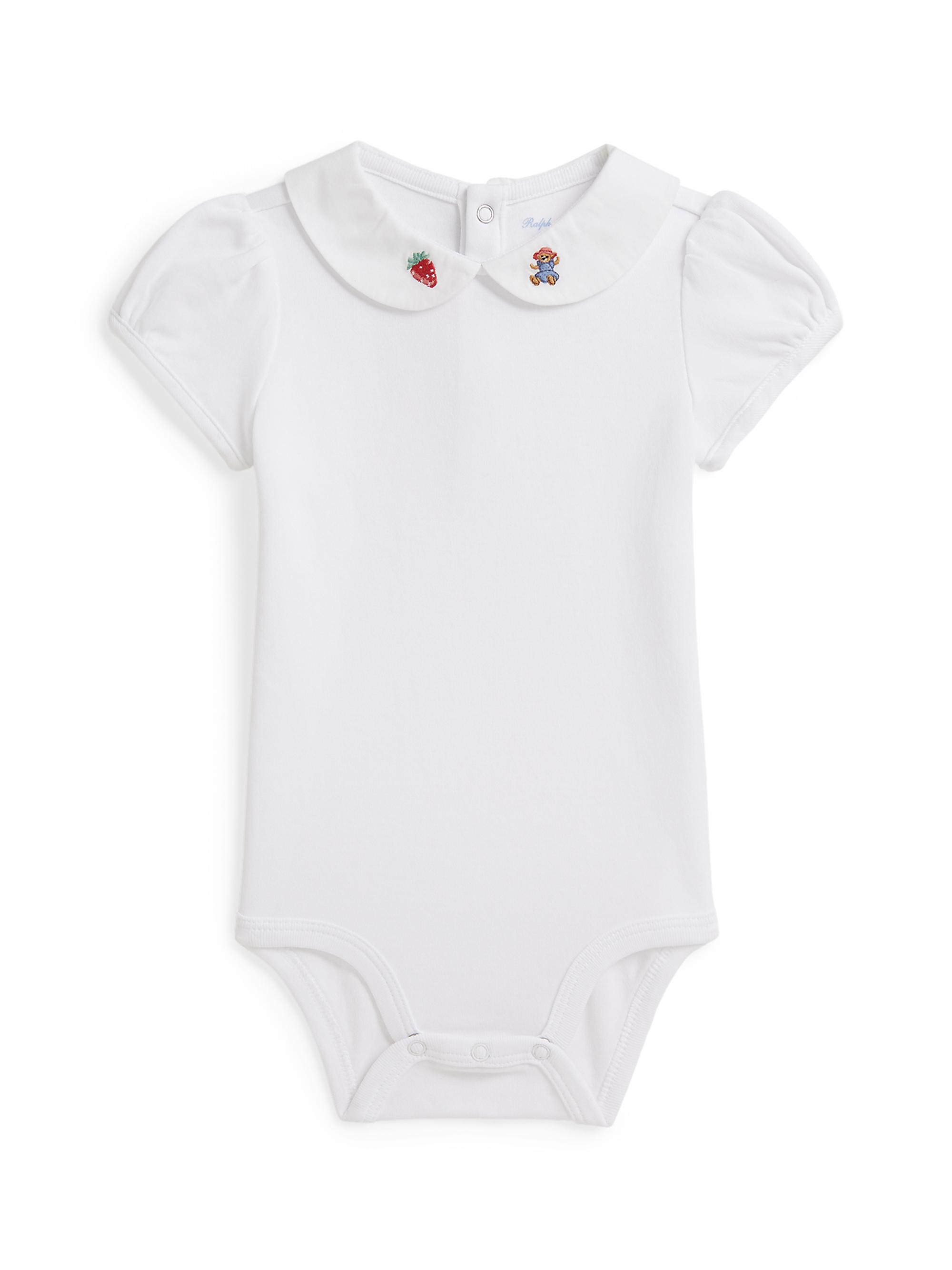 Polo Ralph Lauren Baby Girl's Embroidered-Collar Cotton Bodysuit - White