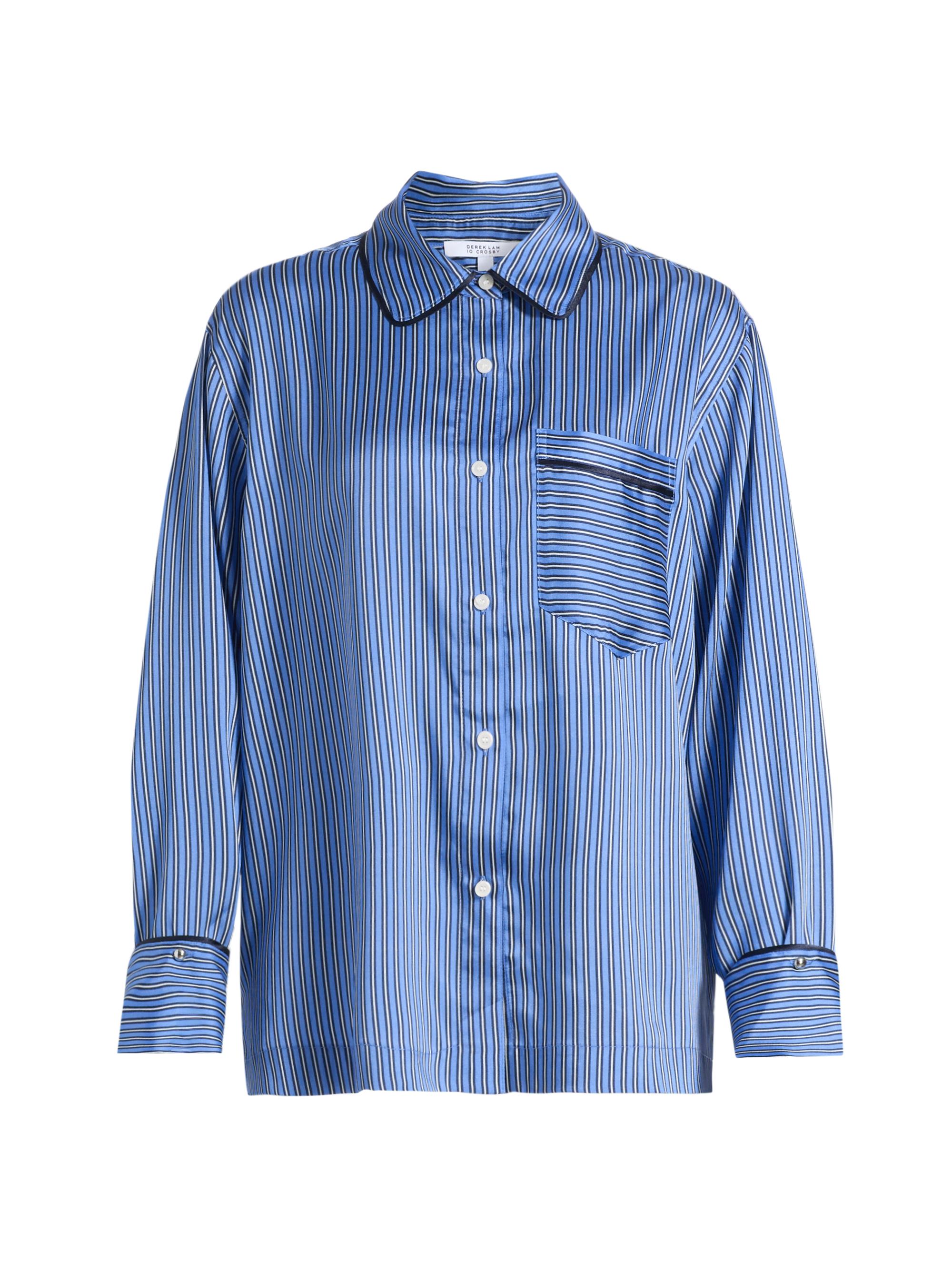 Derek Lam 10 Crosby Women's Lorina Border Stripe Satin Shirt - Ultramarine Navy Ecru | Thumbnail 8