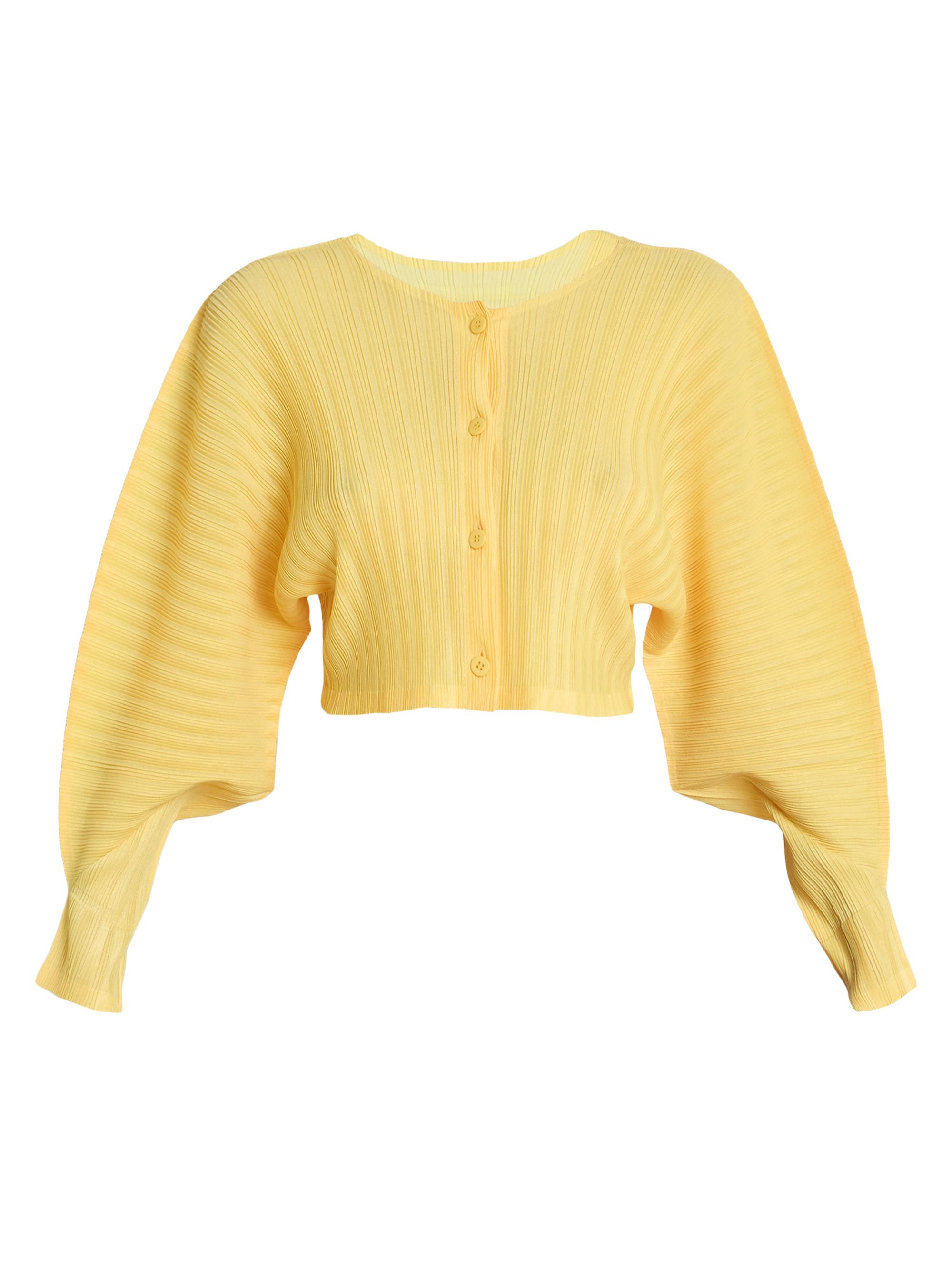 Pleats Please Issey Miyake Women's Rib Pleats January Crop Cardigan - Yellow