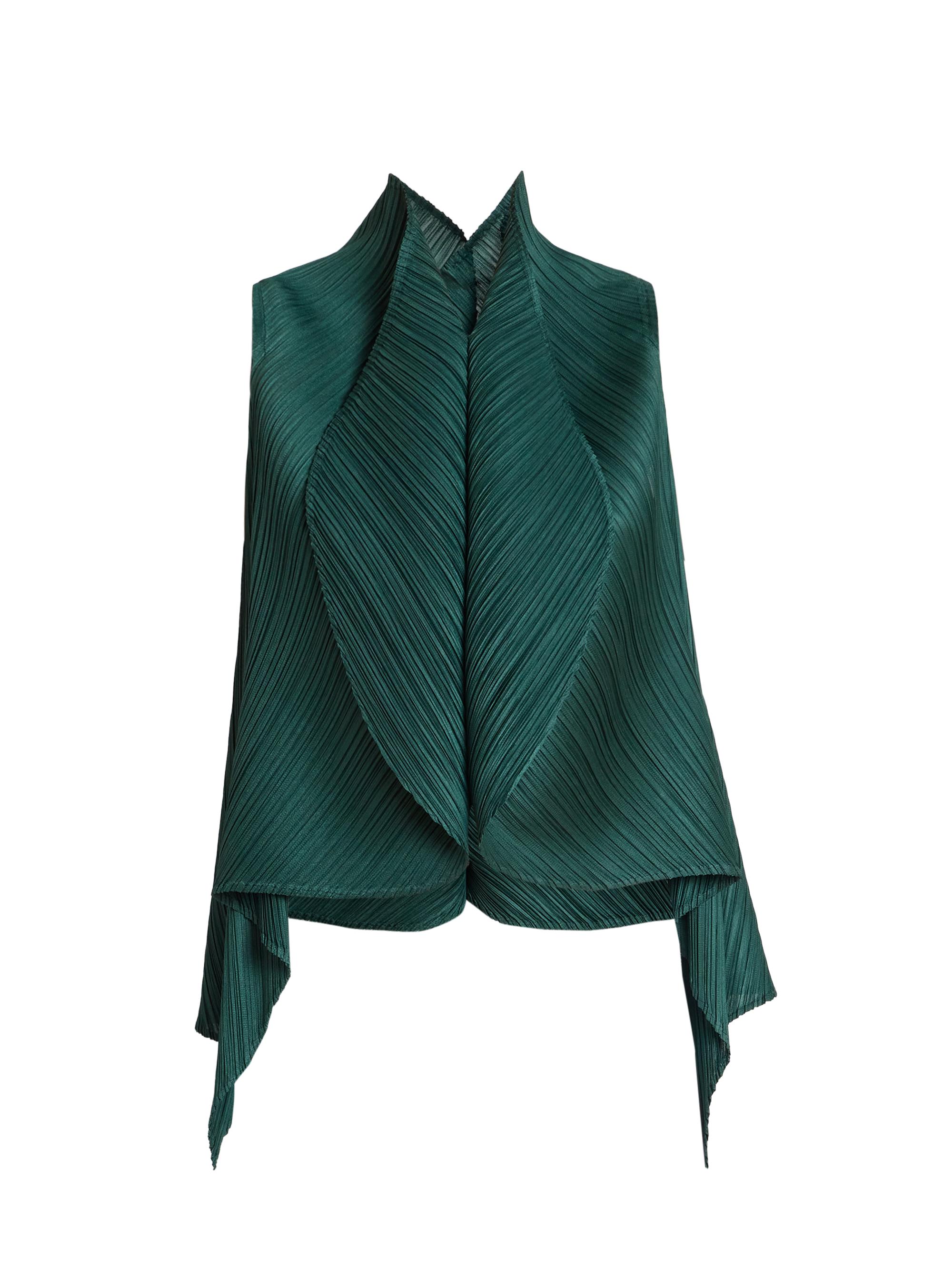Pleats Please Issey Miyake Women's Leaf Plissé Sleeveless Top - Dark Green