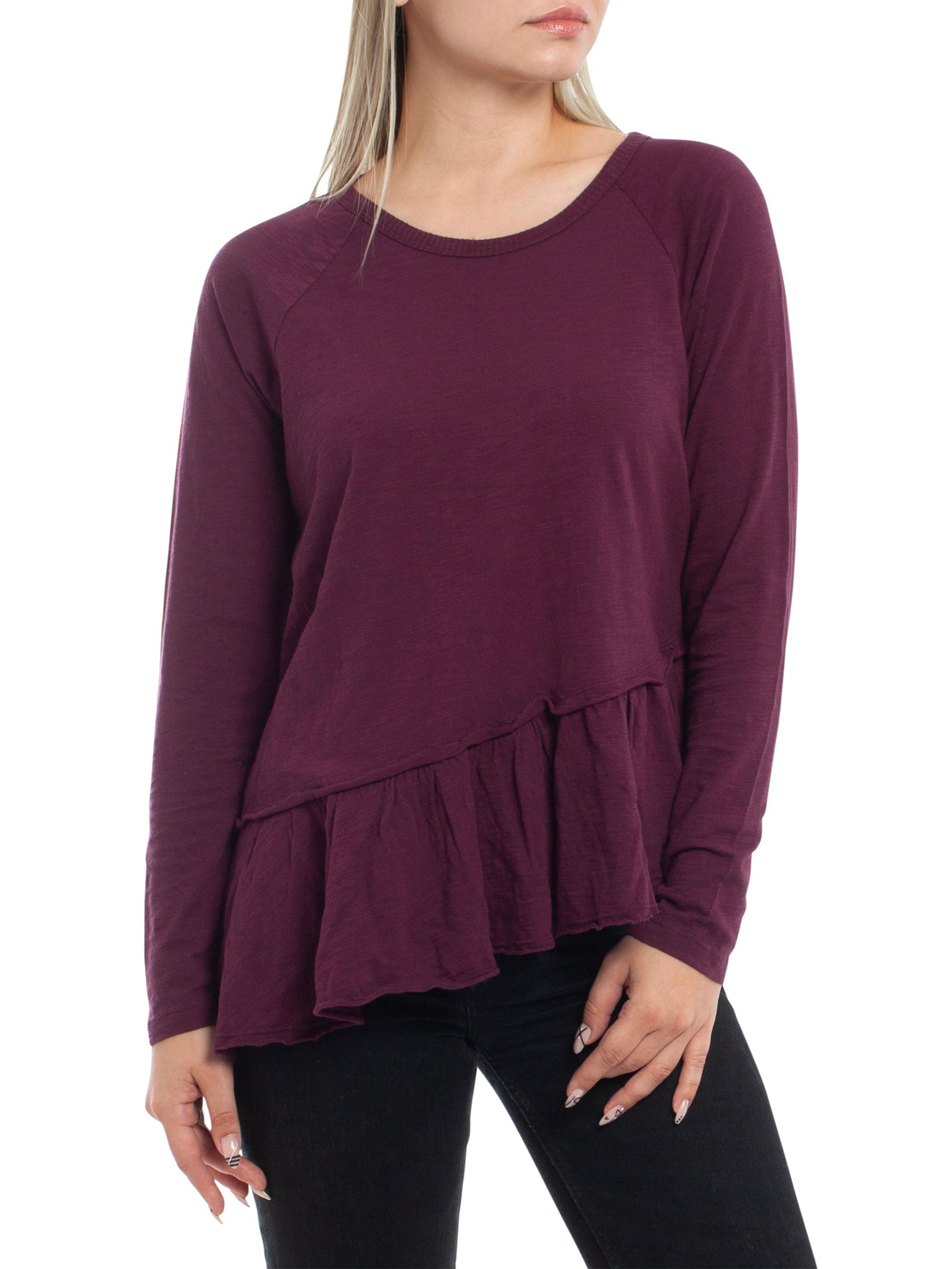 Wilt Women's Raglan Long Sleeve Asymmetric Peplum T-Shirt - Dark Fig