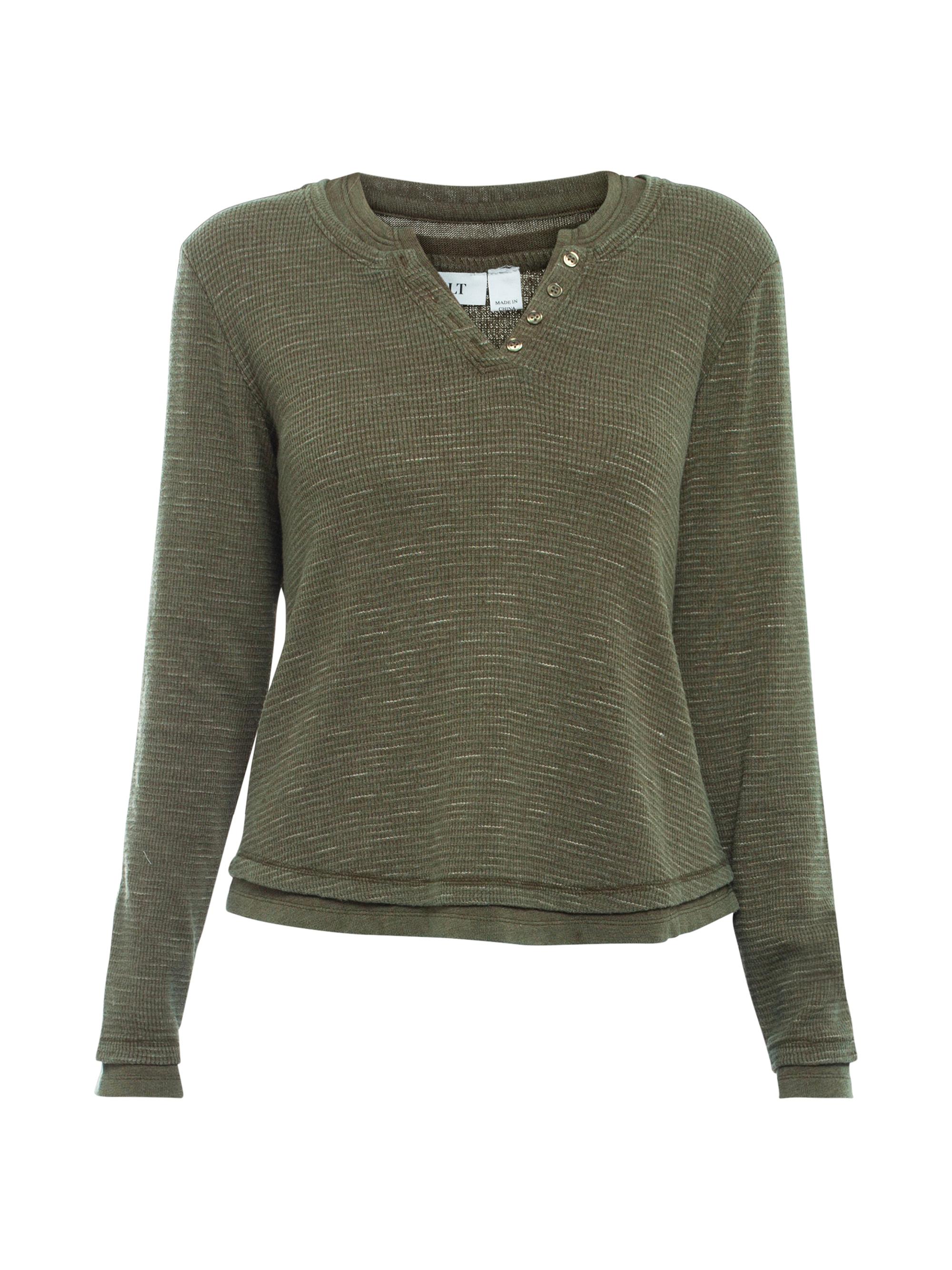Wilt Women's Long Sleeve Henley Mock Tee - Dark Olive