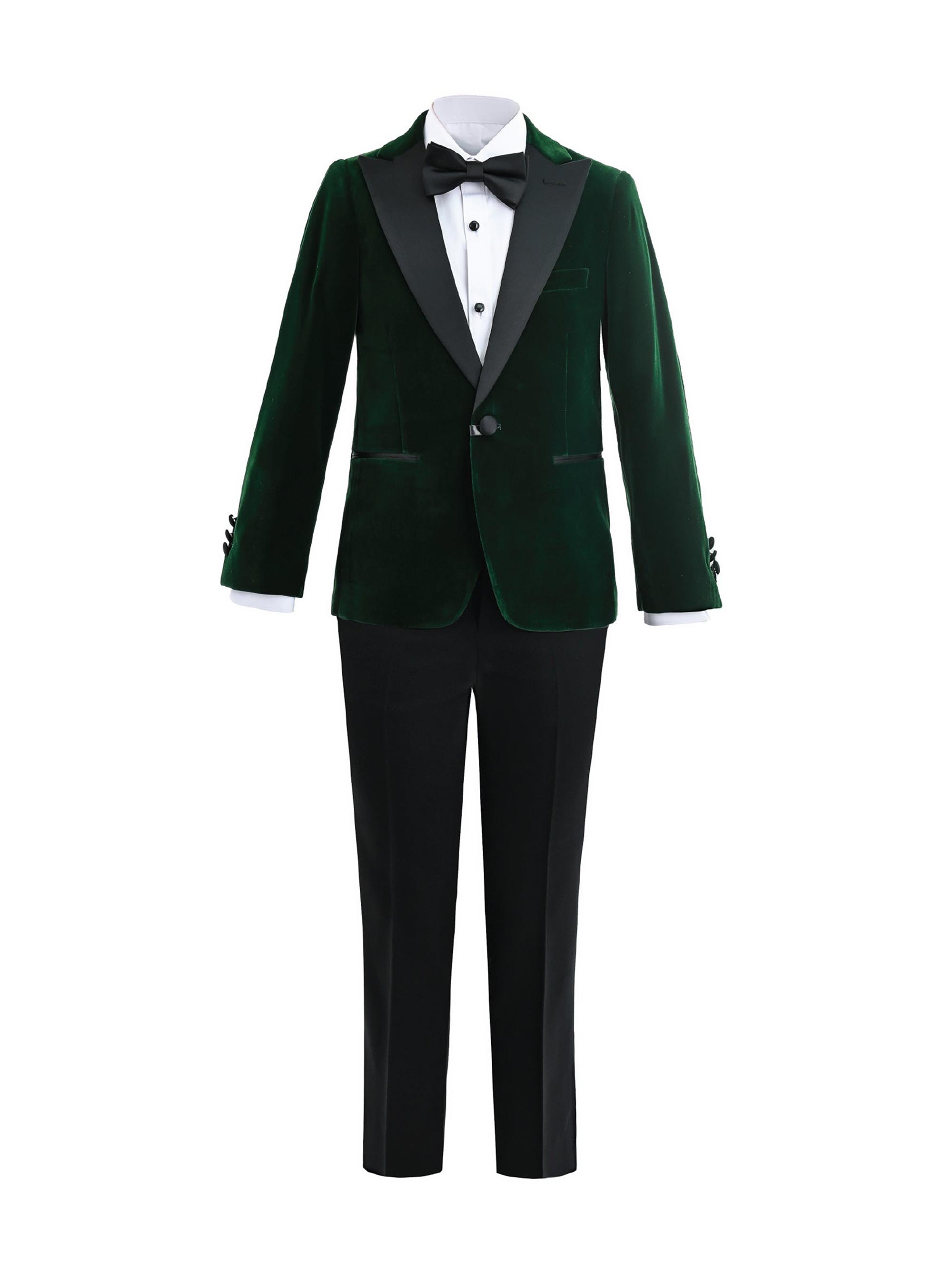Moustache Little Boy's & Boy's Velvet Suit with Peak Lapel - Green