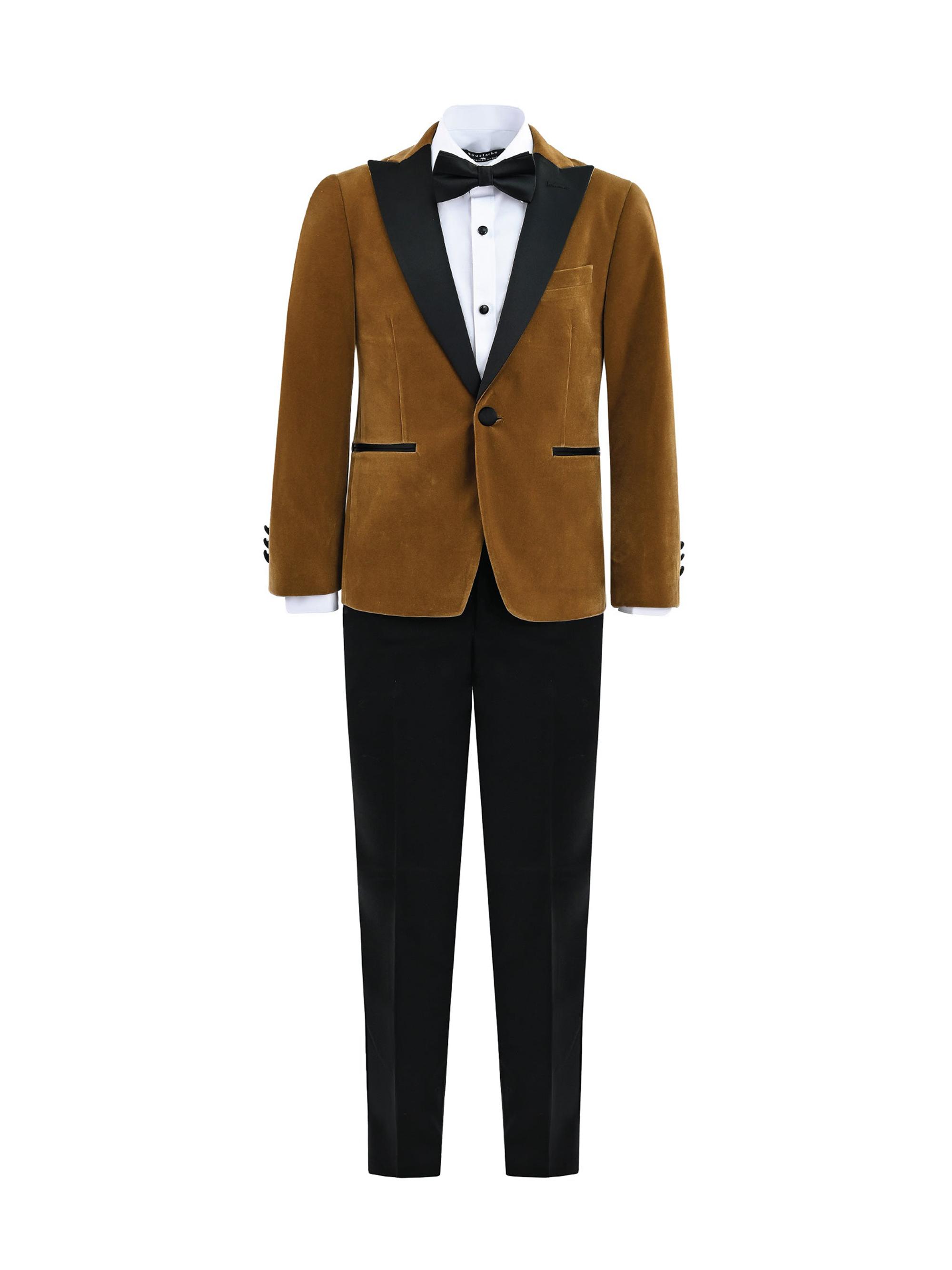 Moustache Little Boy's & Boy's Velvet Suit with Peak Lapel - Brown