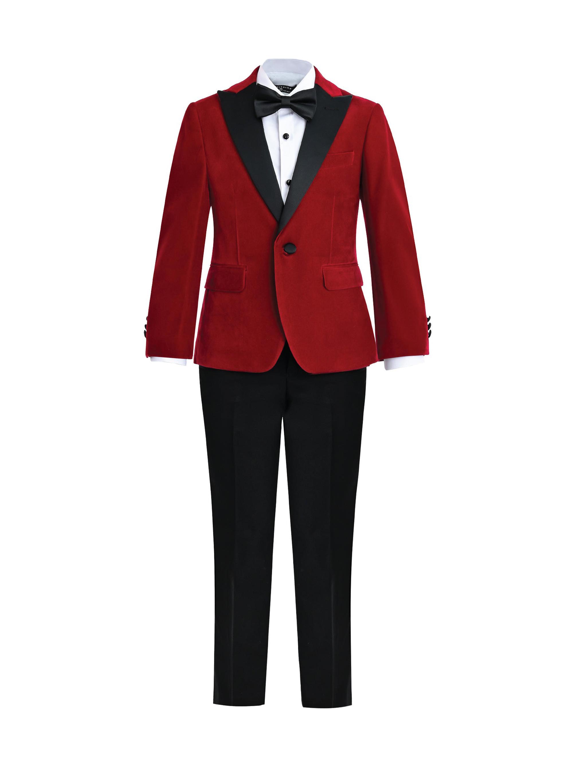 Moustache Little Boy's & Boy's Velvet Suit with Peak Lapel - Red