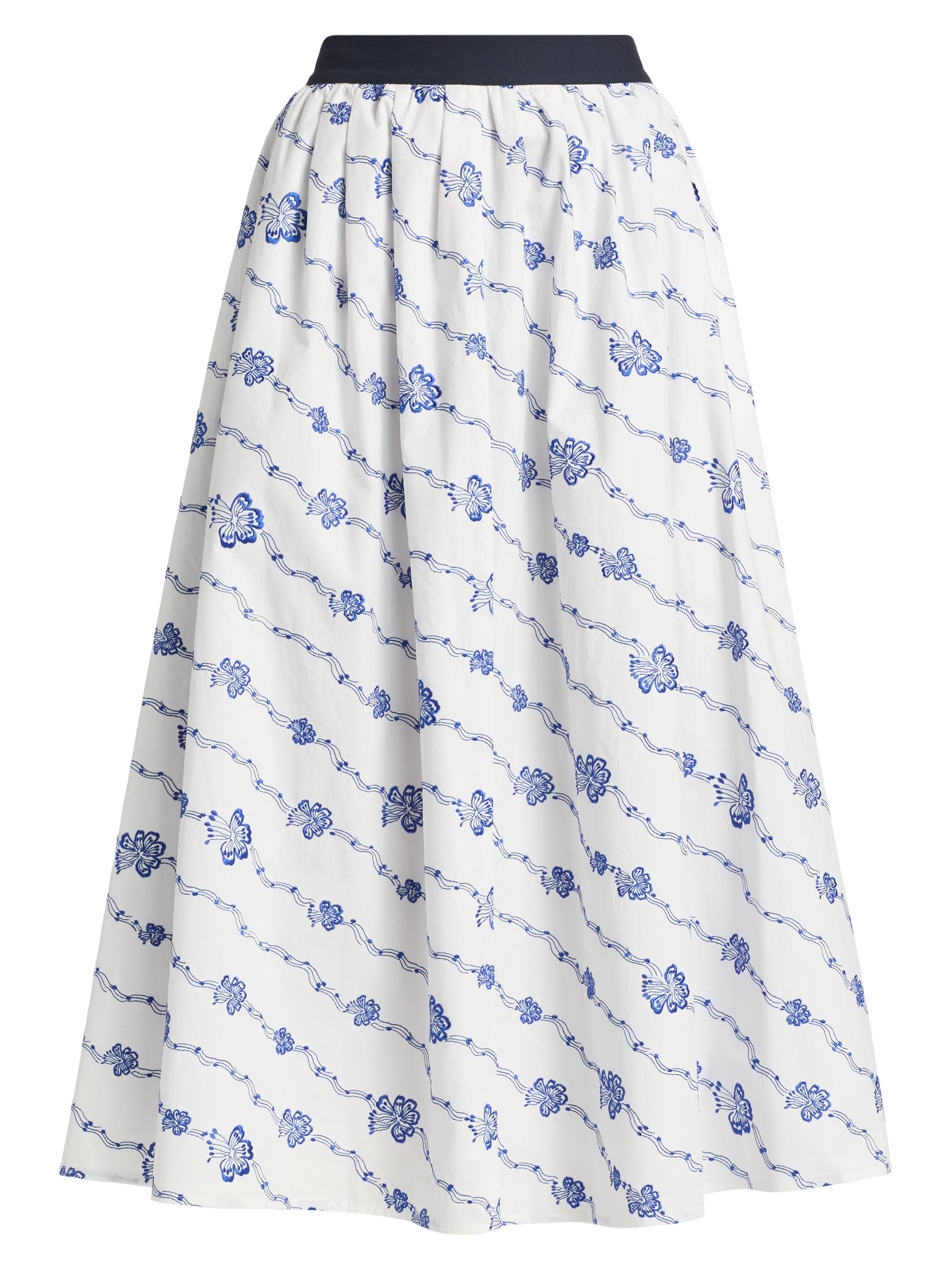 Rosie Assoulin Women's Easy Does It Floral Cotton Midi-Skirt - Blue White - Women's Clothing