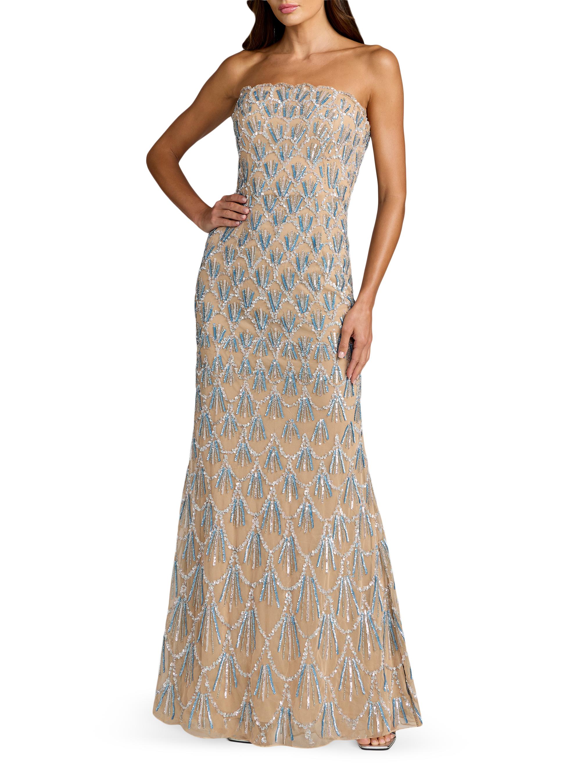Mac Duggal Women's Embellished Mesh Trumpet Gown - Beige Silver