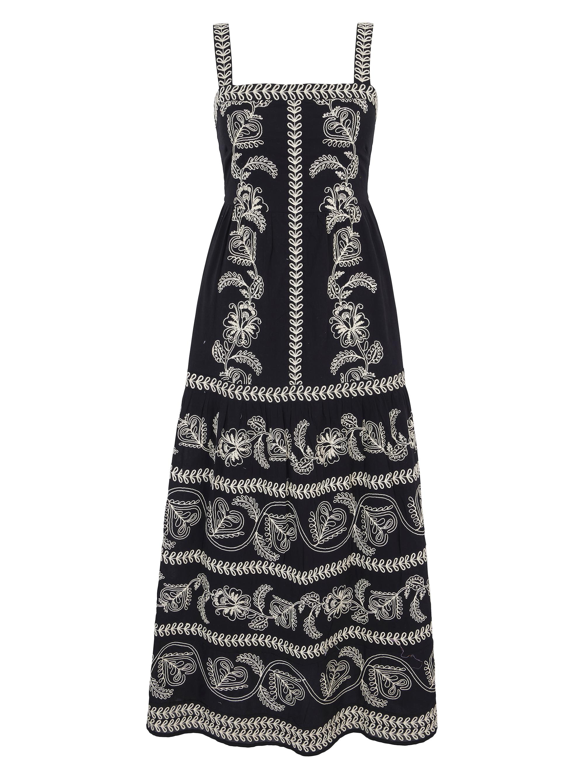 Pink City Prints Women's Sweetheart Cord Embroidery Rio Dress - Black