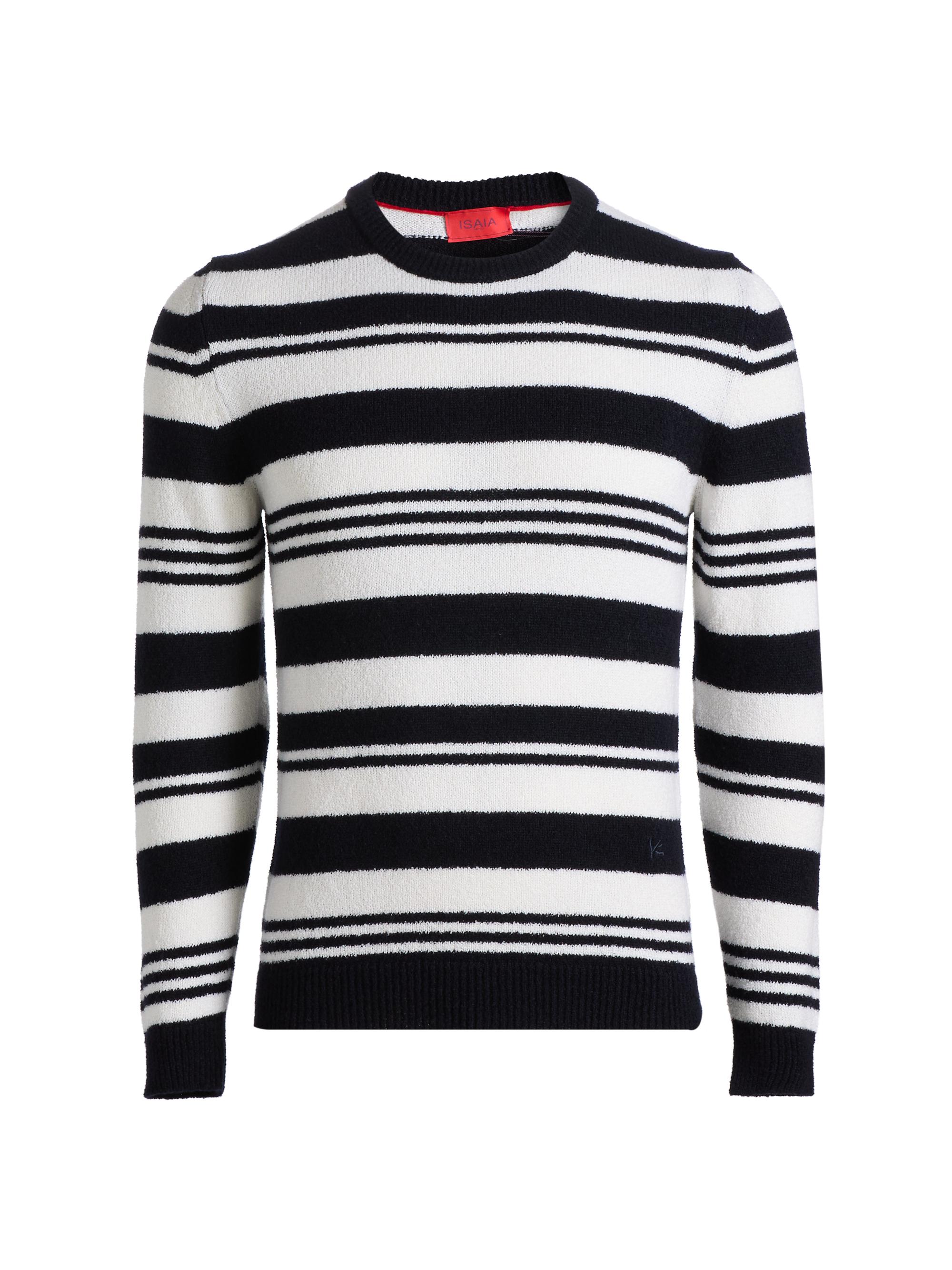 Isaia Men's Sponge-Effect Striped Cashmere-Silk Crewneck Sweater - Dark Blue