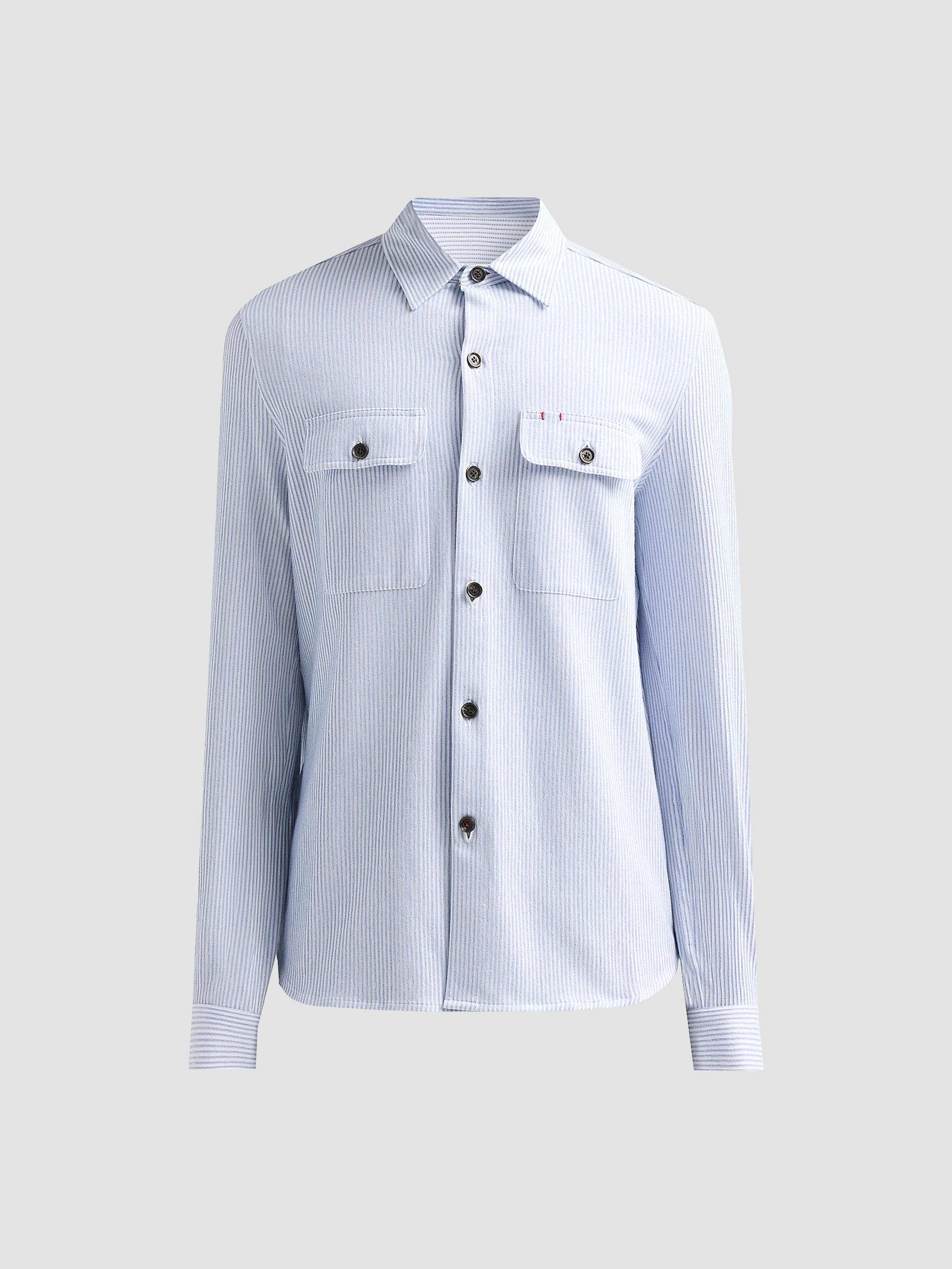 Isaia Men's Striped Seersucker Linen-Blend Overshirt - Open White Blue | Thumbnail 6