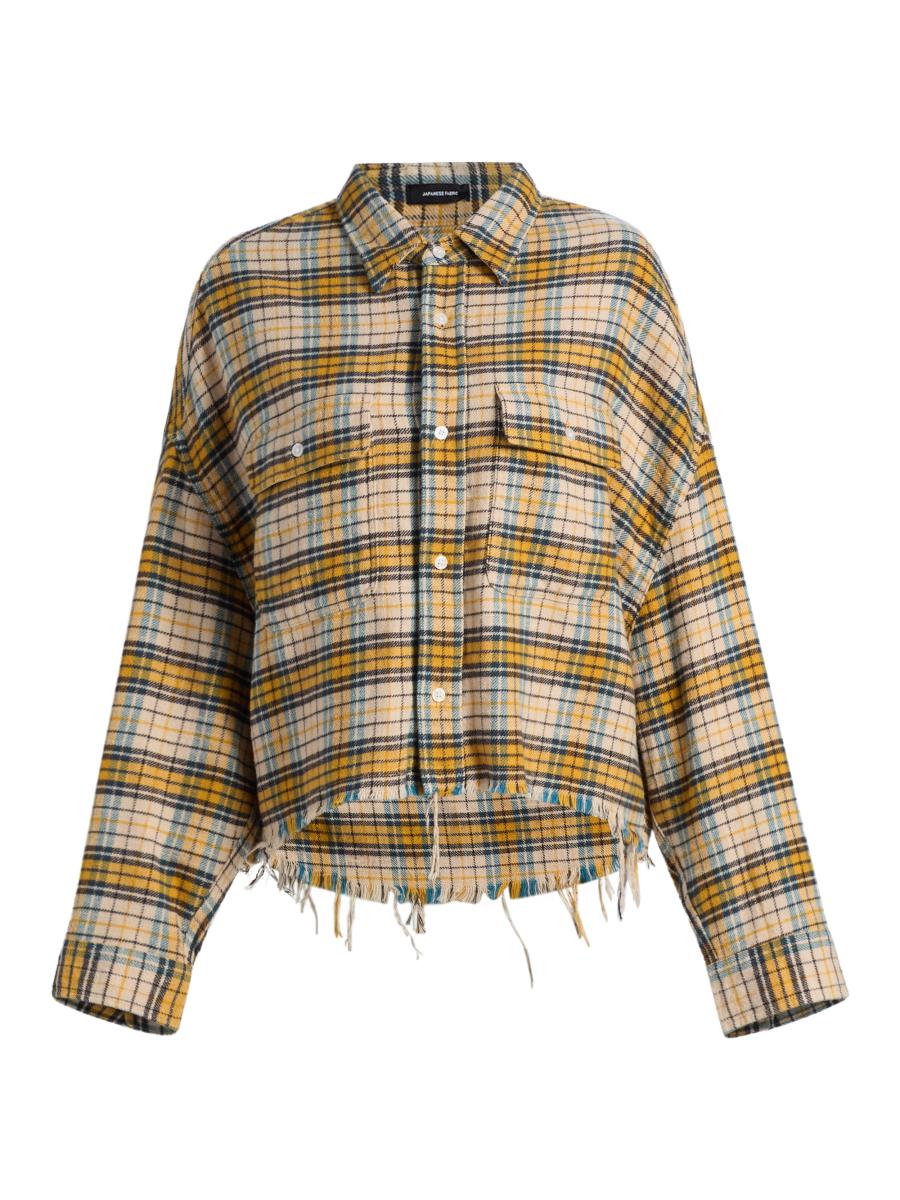 R13 Plaid Cotton Flannel Cropped Work Shirt | Saks Fifth Avenue