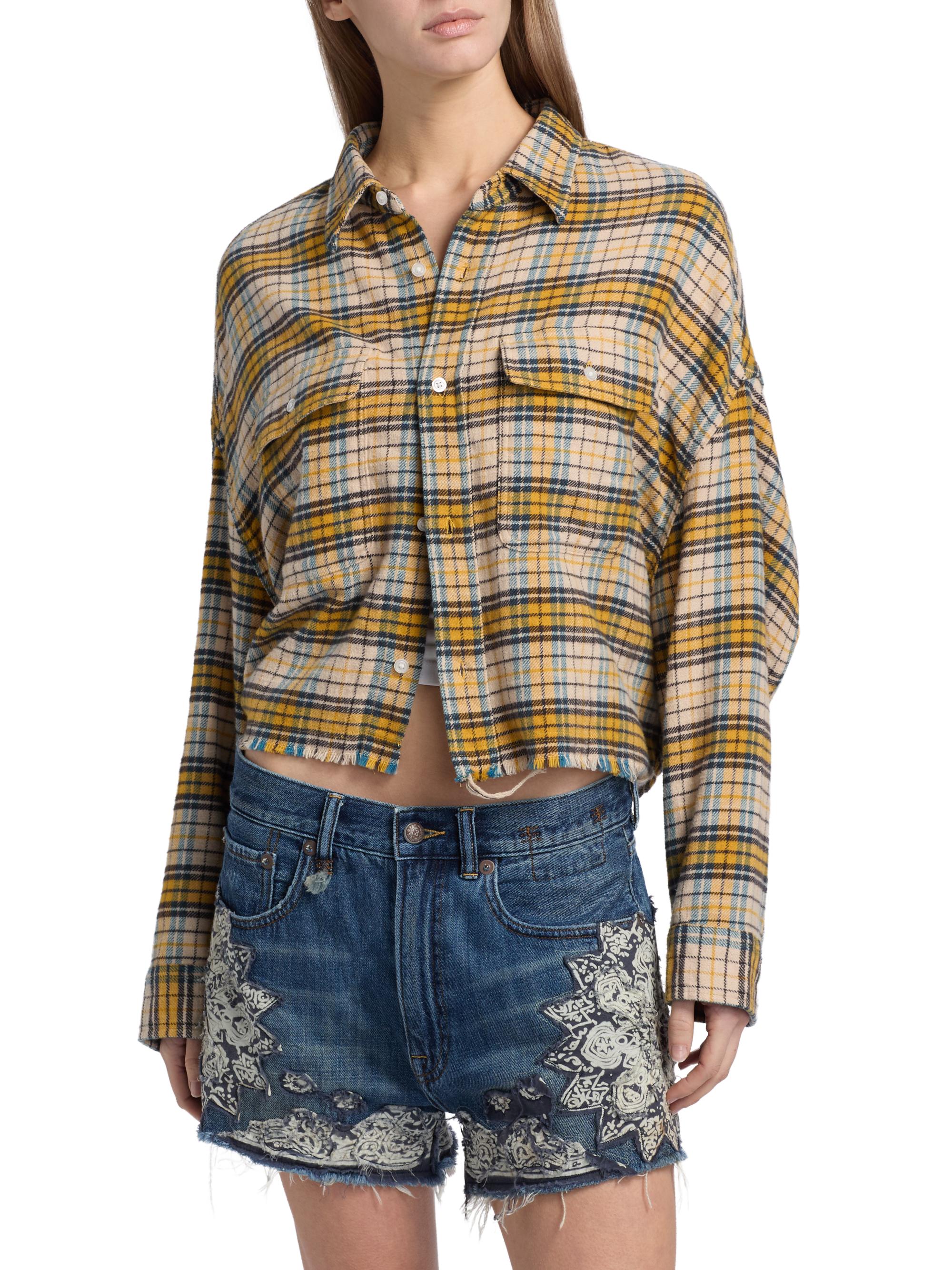 R13 Plaid Cotton Flannel Cropped Work Shirt | Saks Fifth Avenue