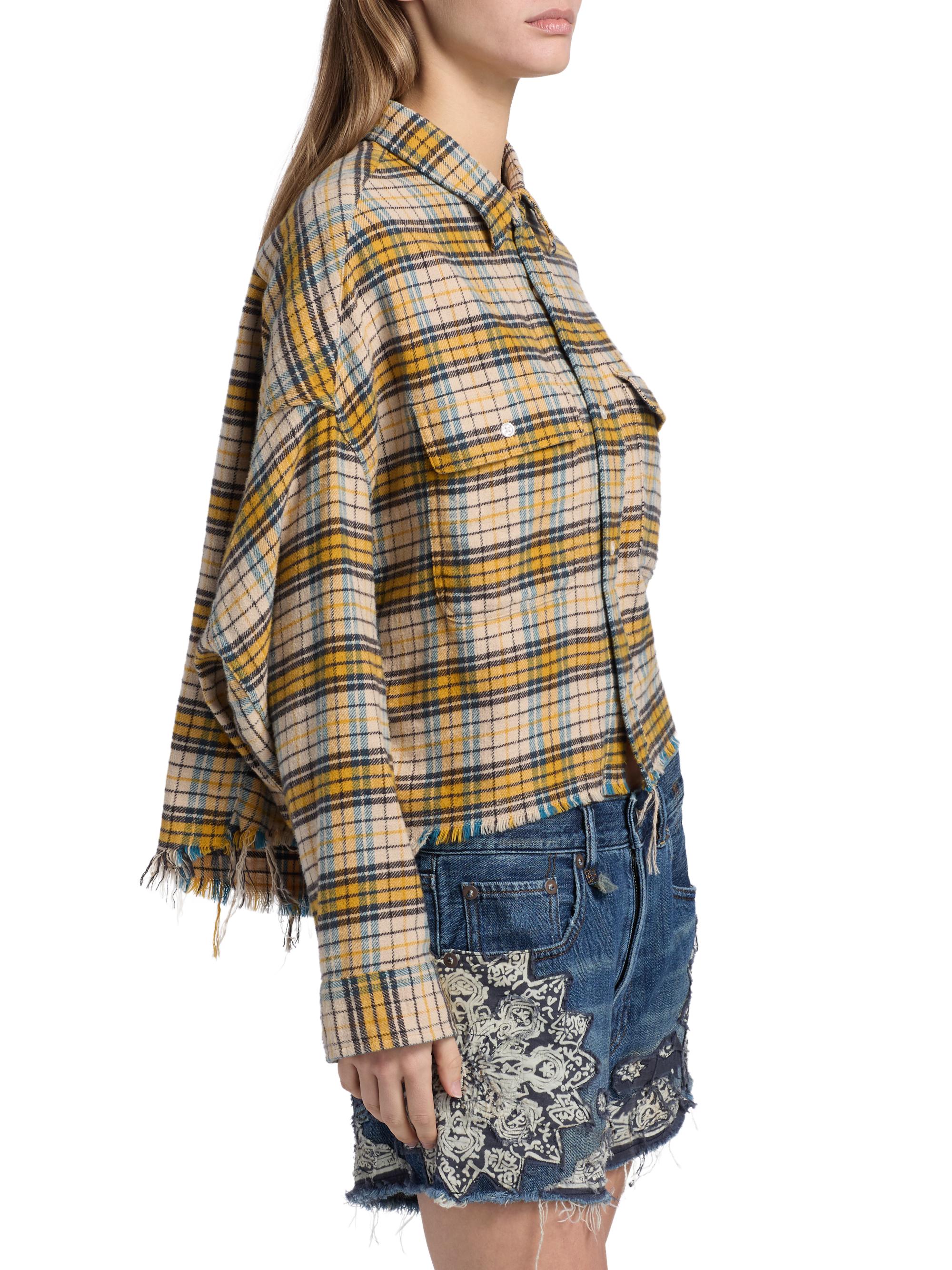 R13 Plaid Cotton Flannel Cropped Work Shirt | Saks Fifth Avenue