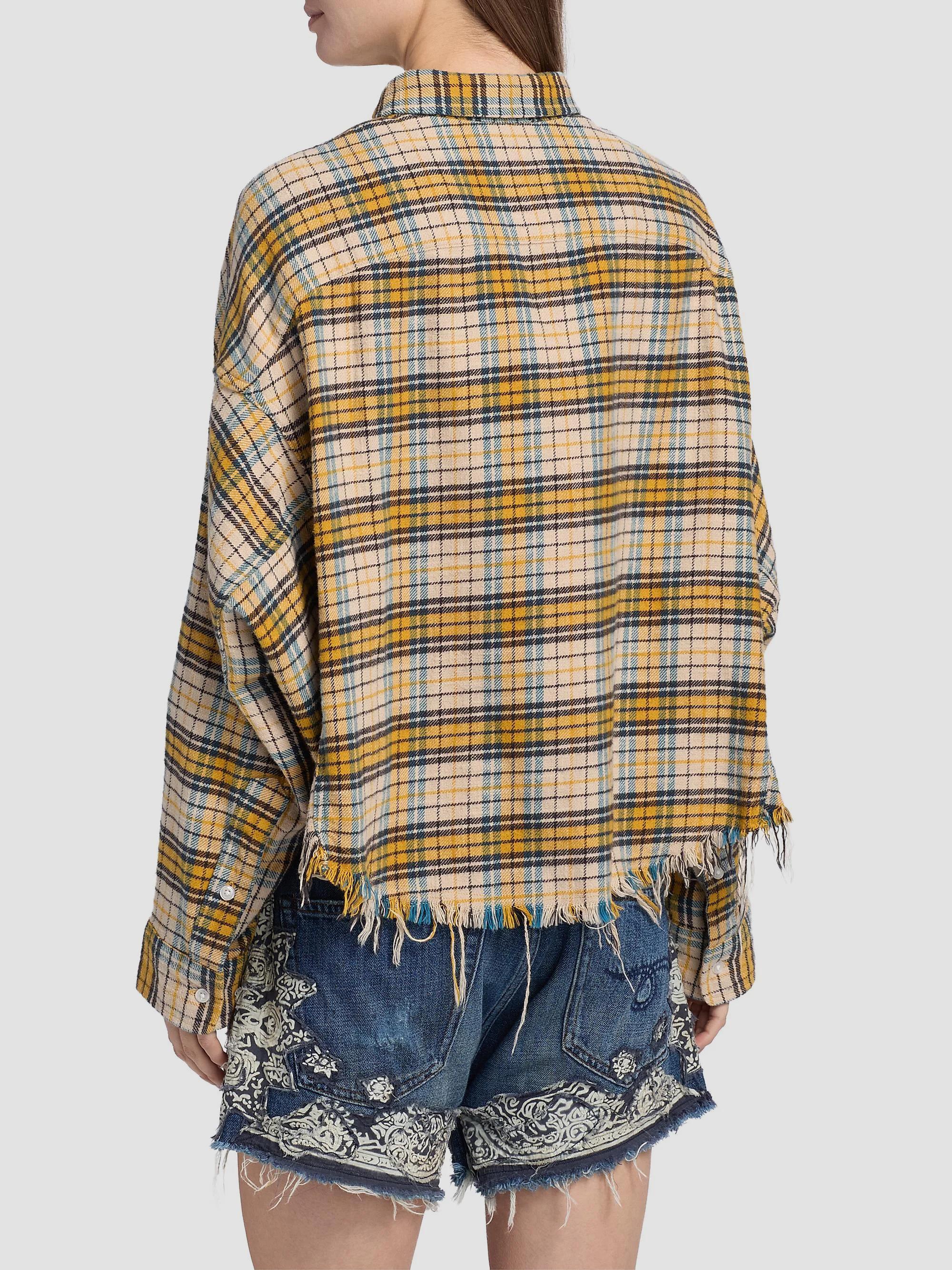 R13 Plaid Cotton Flannel Cropped Work Shirt | Saks Fifth Avenue