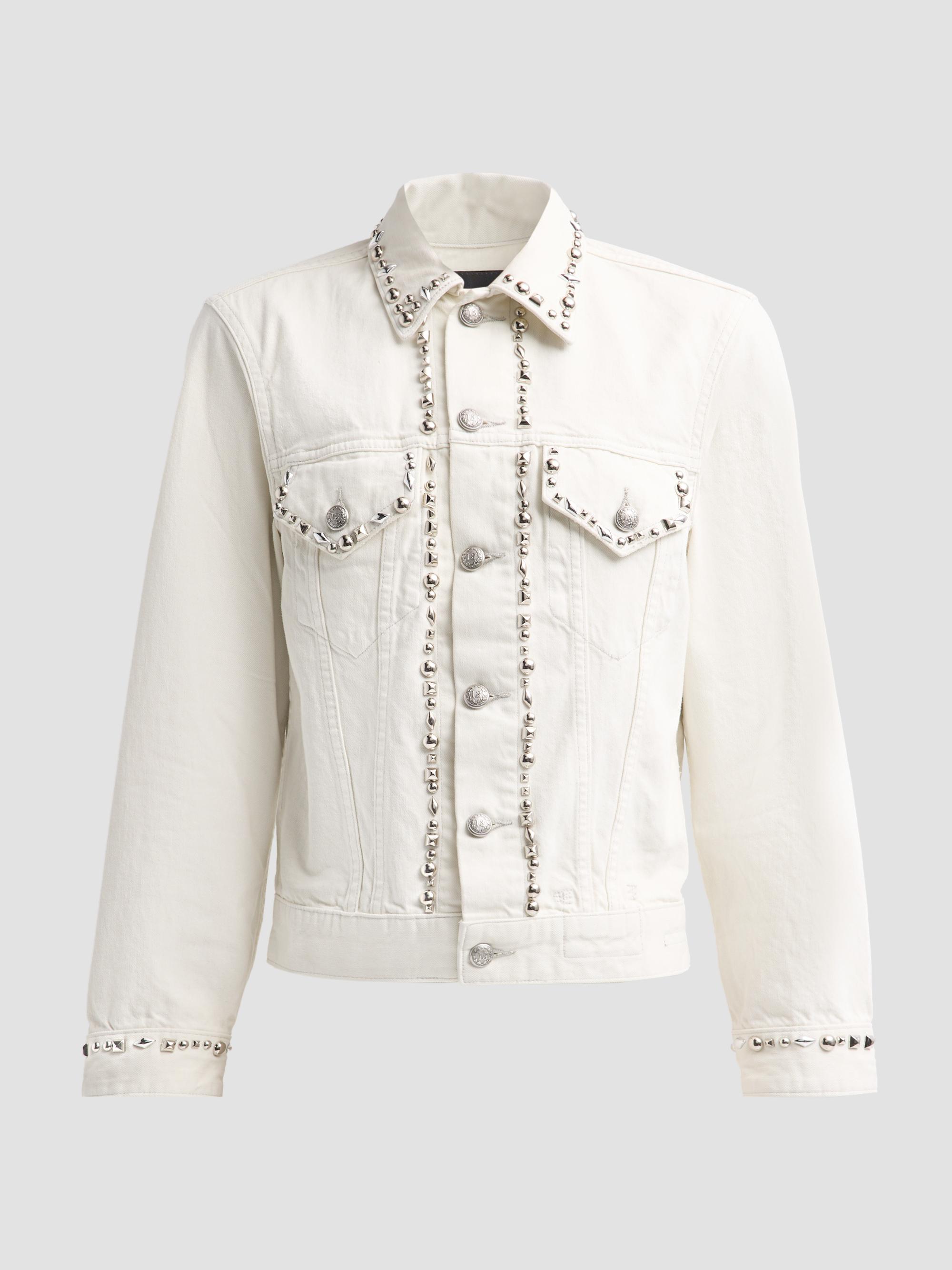 R13 Women's Shrunken Studded Trucker Jacket - Cement White